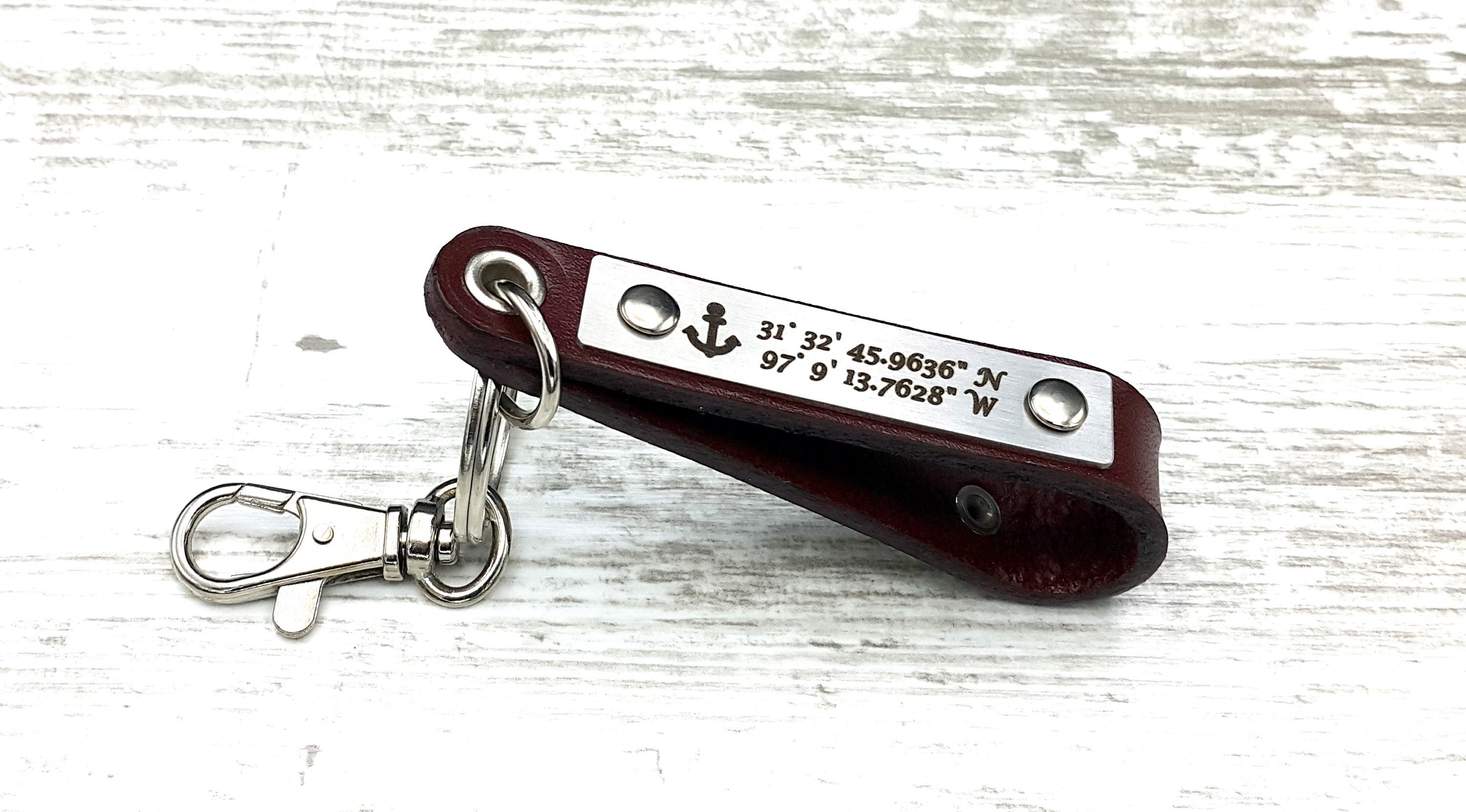Coordinates Keychain - Latitude Longitude - Long Distance Gift for Man - Anniversary Gift for Him - Custom Leather Keychain Engraved Gift
