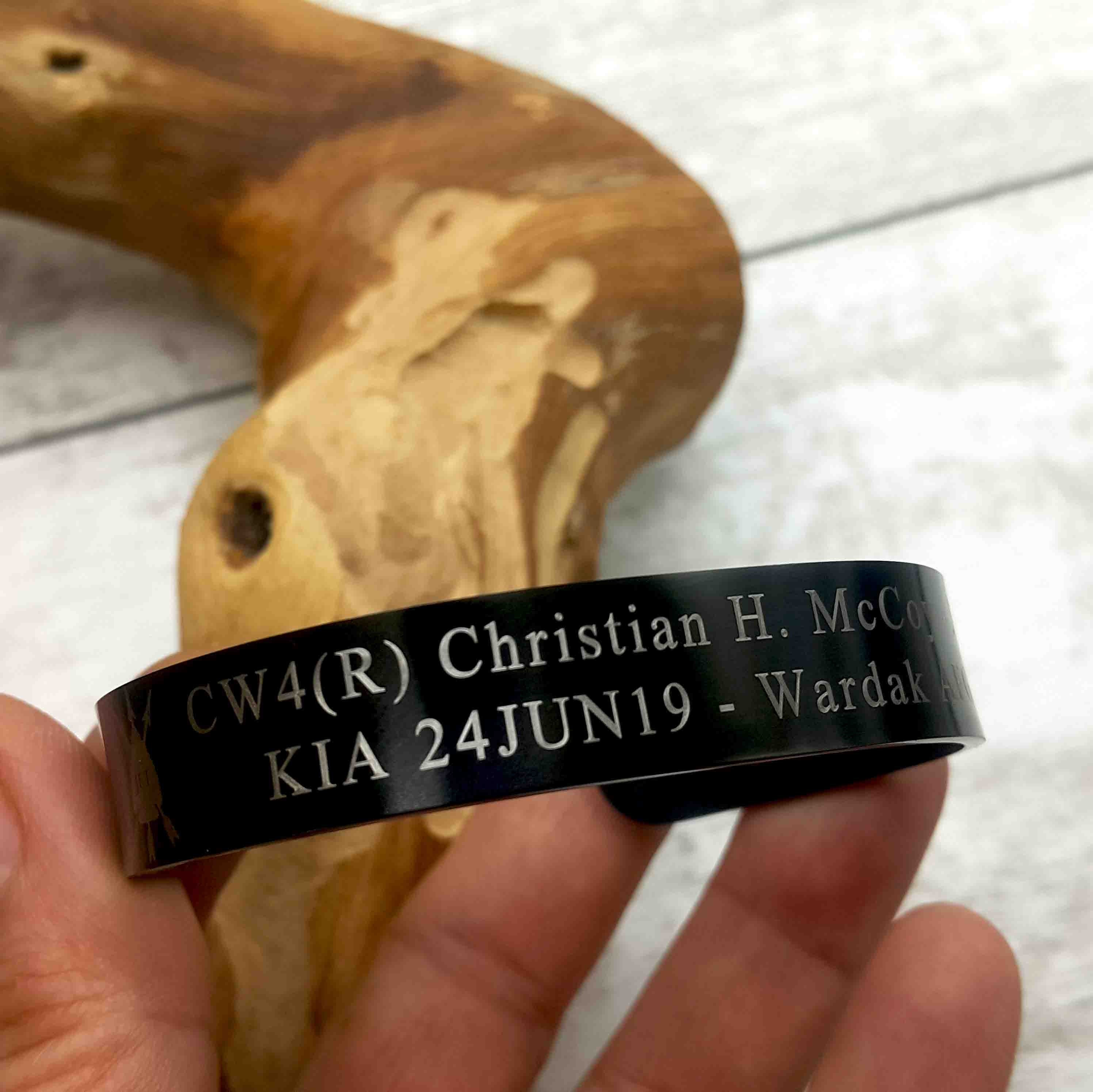 CW4 (R) Christian H McCoy Memorial Bracelet KIA Bracelet Black Stainless Steel Cuff Honor the Fallen Mens Military Cuff Bracelet Engraved