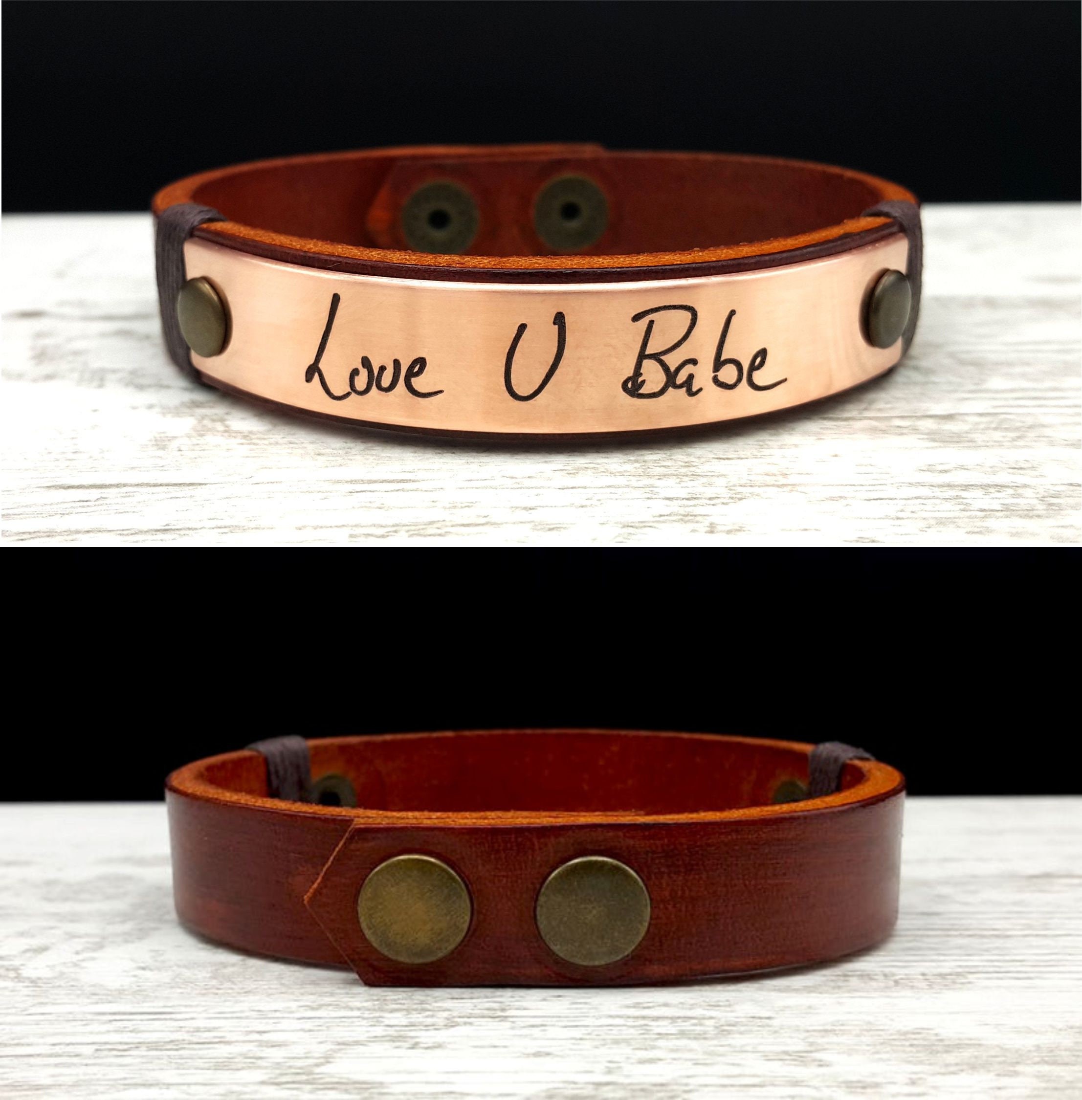 Actual Handwriting Engraved Copper Bracelet, Signature Bracelet, Actual Kids Drawing, Personalized Artwork, Christmas Gift for Husband, Son