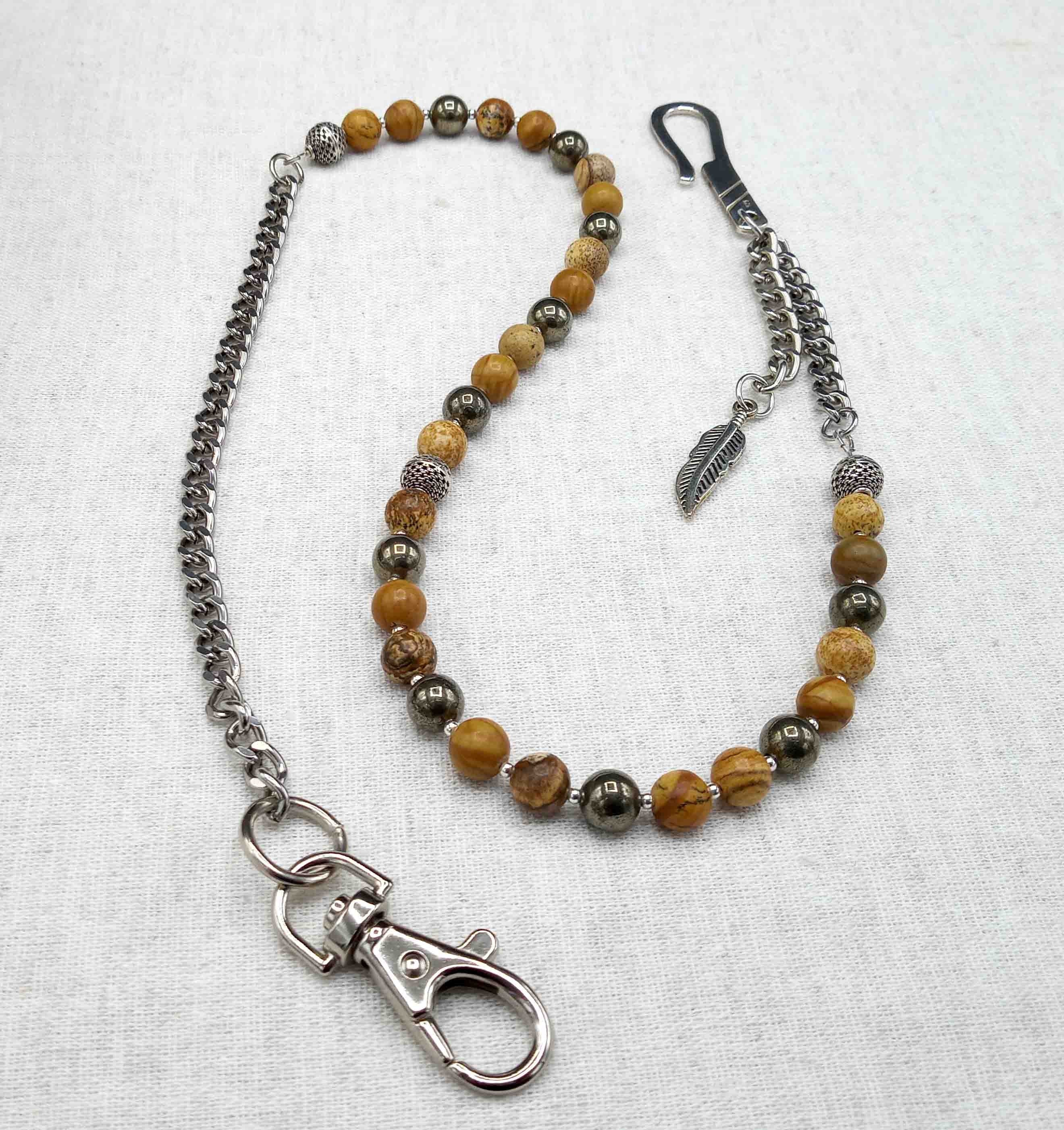 Earth & Ember – Jasper & Pyrite Wallet Chain with 925 Silver
