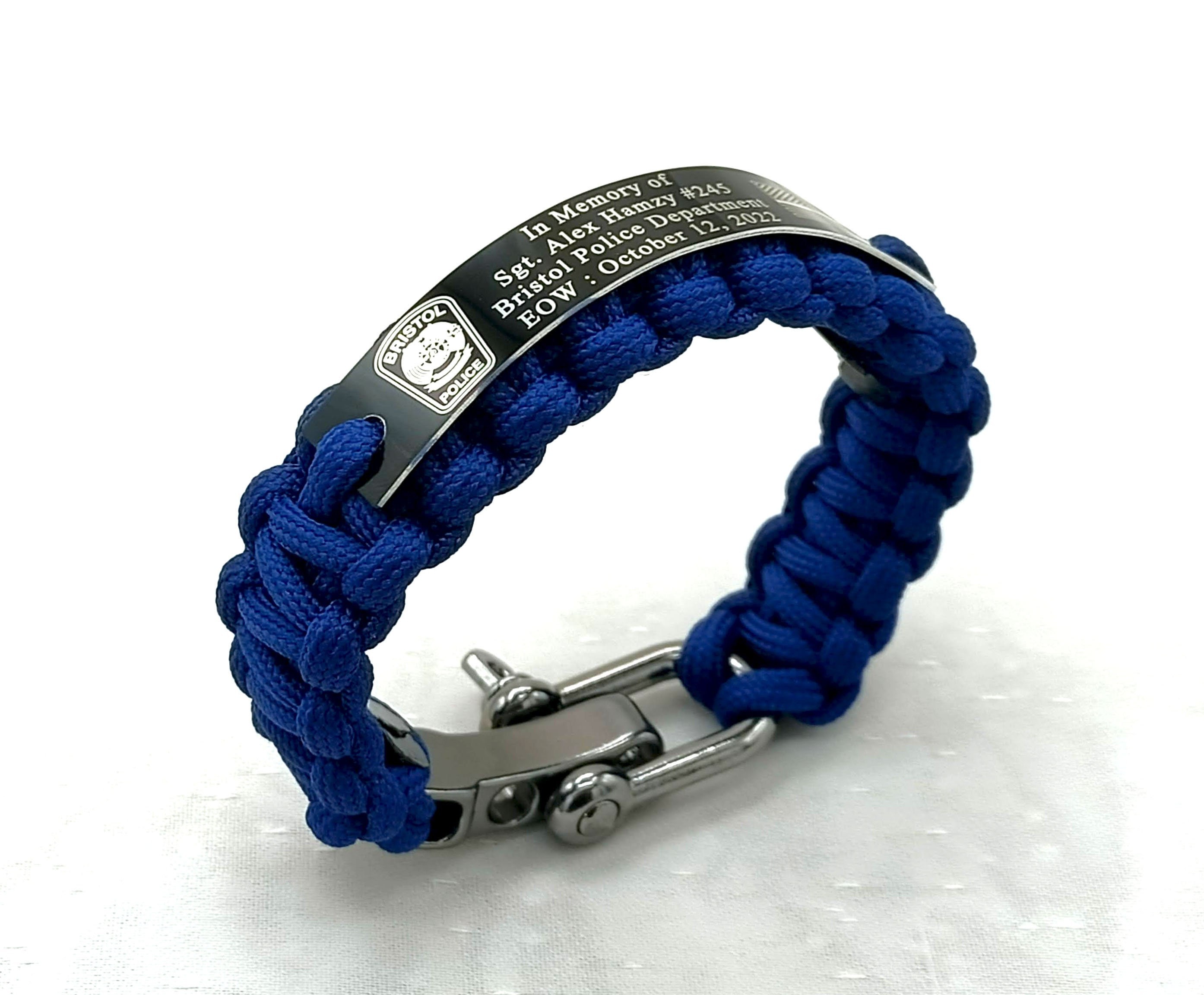 Police Officer Memorial Bracelet, Braided Blue Paracord Bracelet, Back the Blue