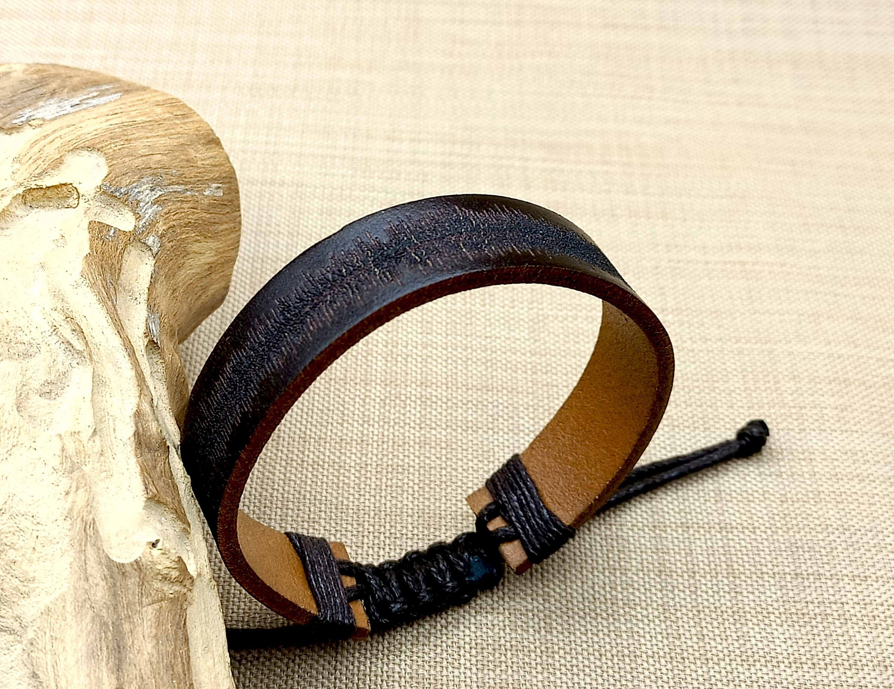Personalized 3rd Anniversary Gift for Mens, Engraved Adjustable Leather Bracelet, Soundwave Bracelet