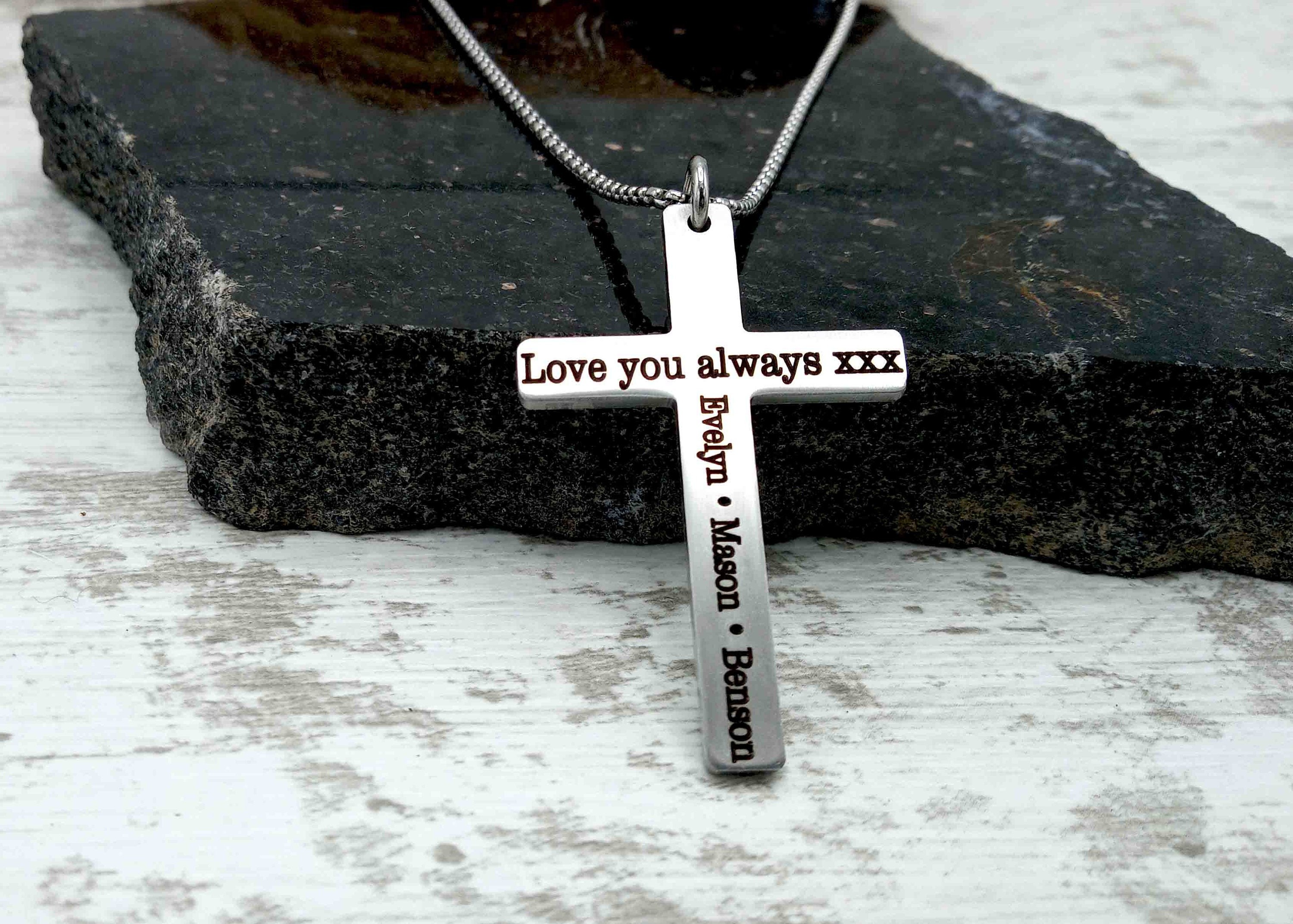 Christian Necklace Gifts for Friends, Customized Cross Necklace, Confirmation Gift for Men, Personalized Baptism Gift, Waterproof Necklace