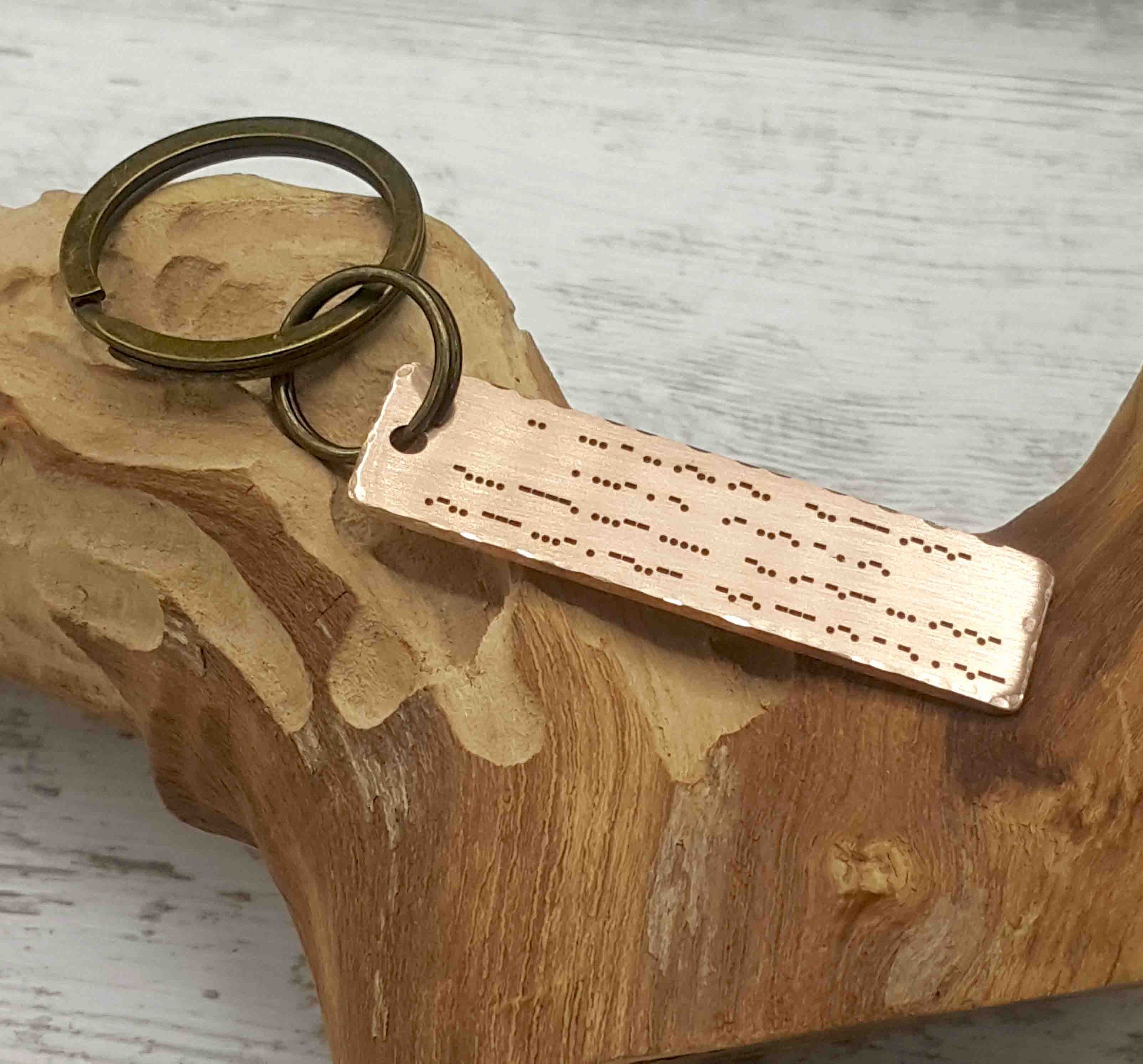 Bronze Anniversary Keychains, Custom Morse Code Keychain, 8th Anniversary Gift, 19th Wedding Anniversary Gift for Husband, Gift for Him