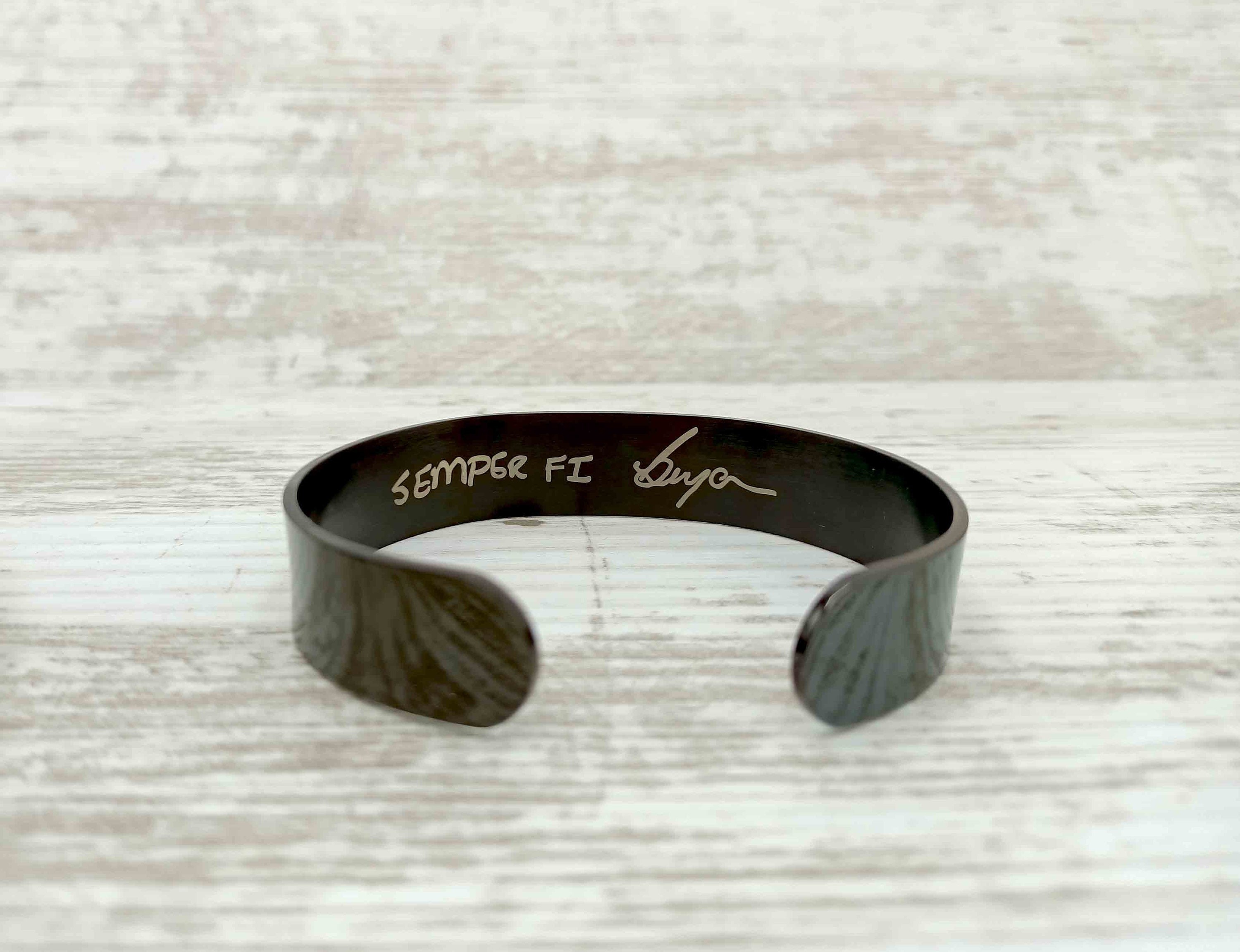 Custom Engraved Black Stainless Steel Cuff Memorial Military Bracelet