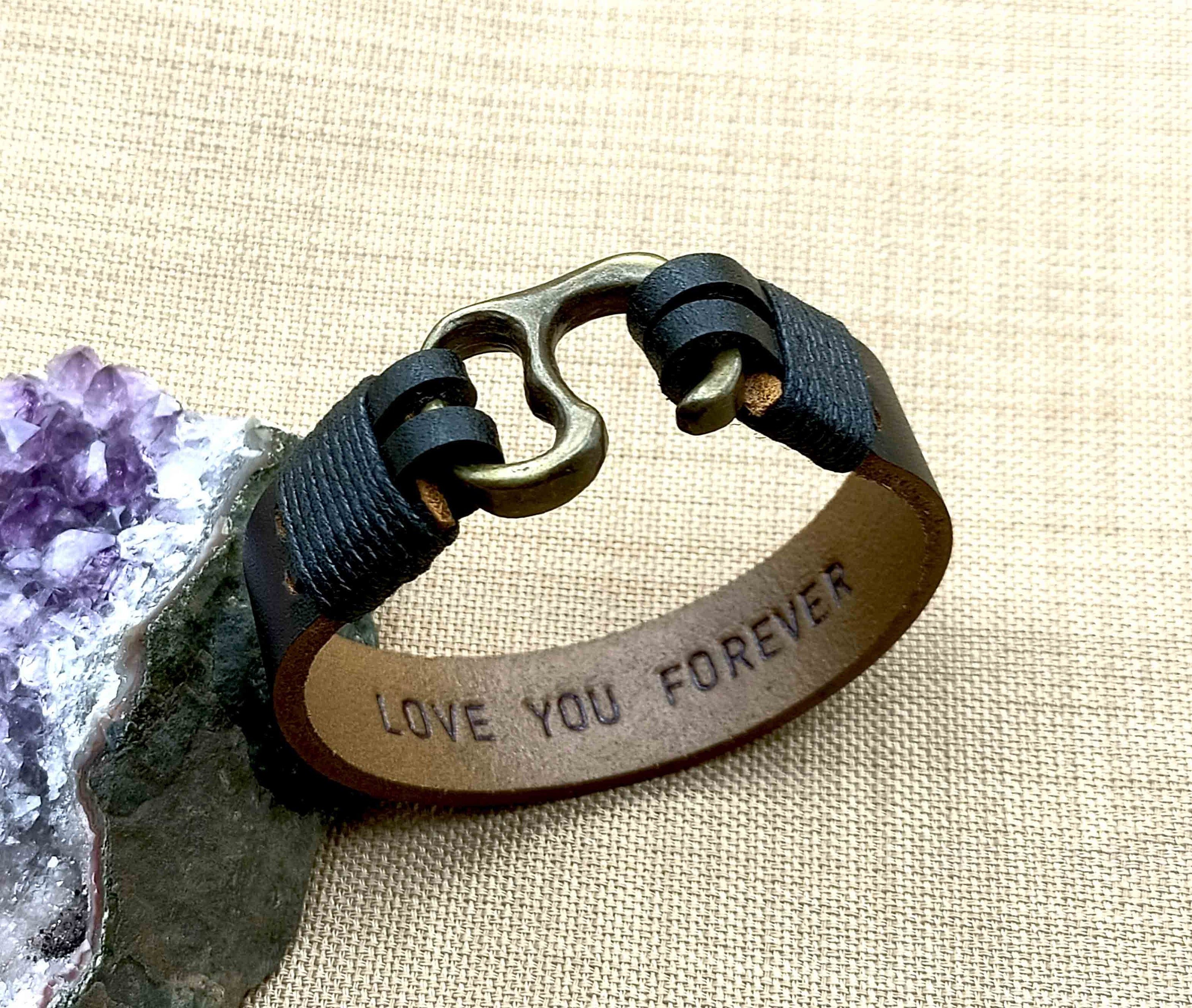 Personalized Bracelet for Mens - Custom Leather Gift - Secret Message - Actual Handwriting or Text Message Engraved Leather Bracelet