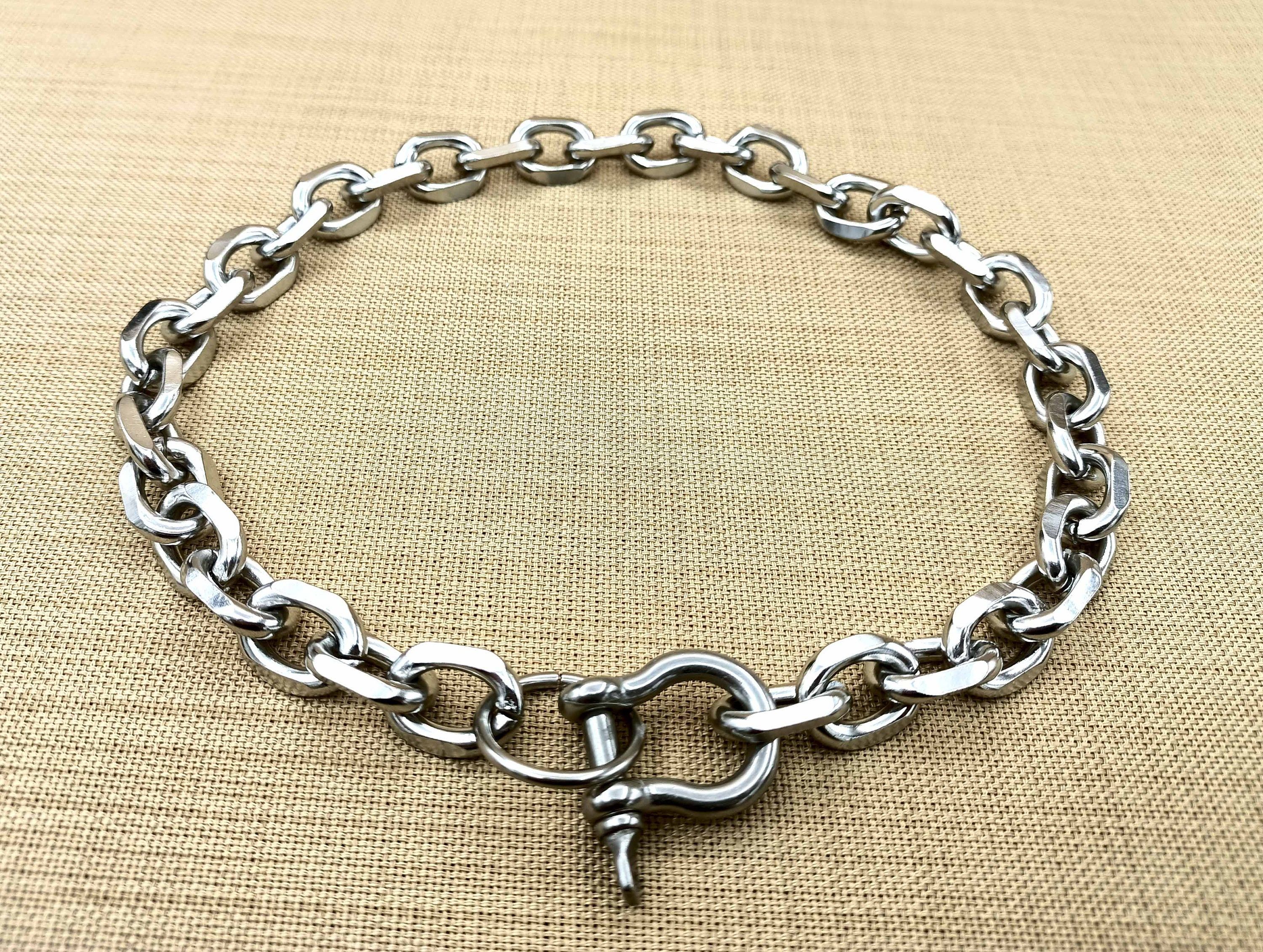 Chunky Stainless Steel Chain Necklace with Horseshoe Clasp
