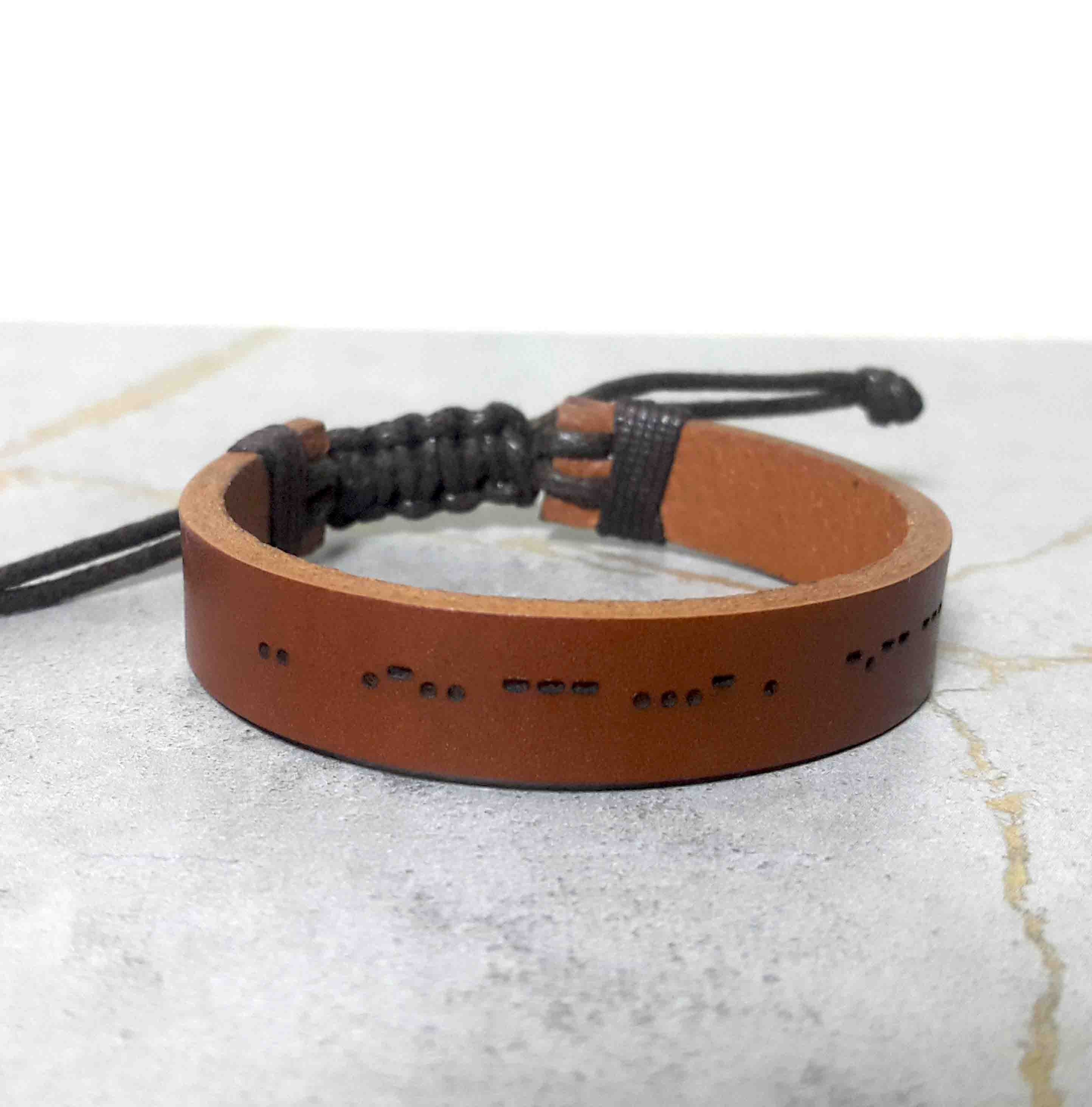 Custom Morse Code Bible Verse Bracelet – Leather Gift