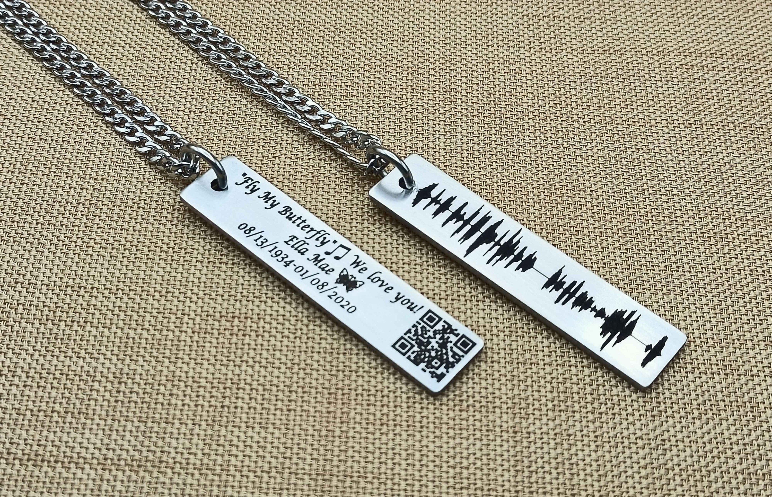 Personalized Soundwave Art Necklace, Mens QR Code Necklace, Engraved 14K Gold Soundwave Jewellery, Custom Voice Recording Gift for Him
