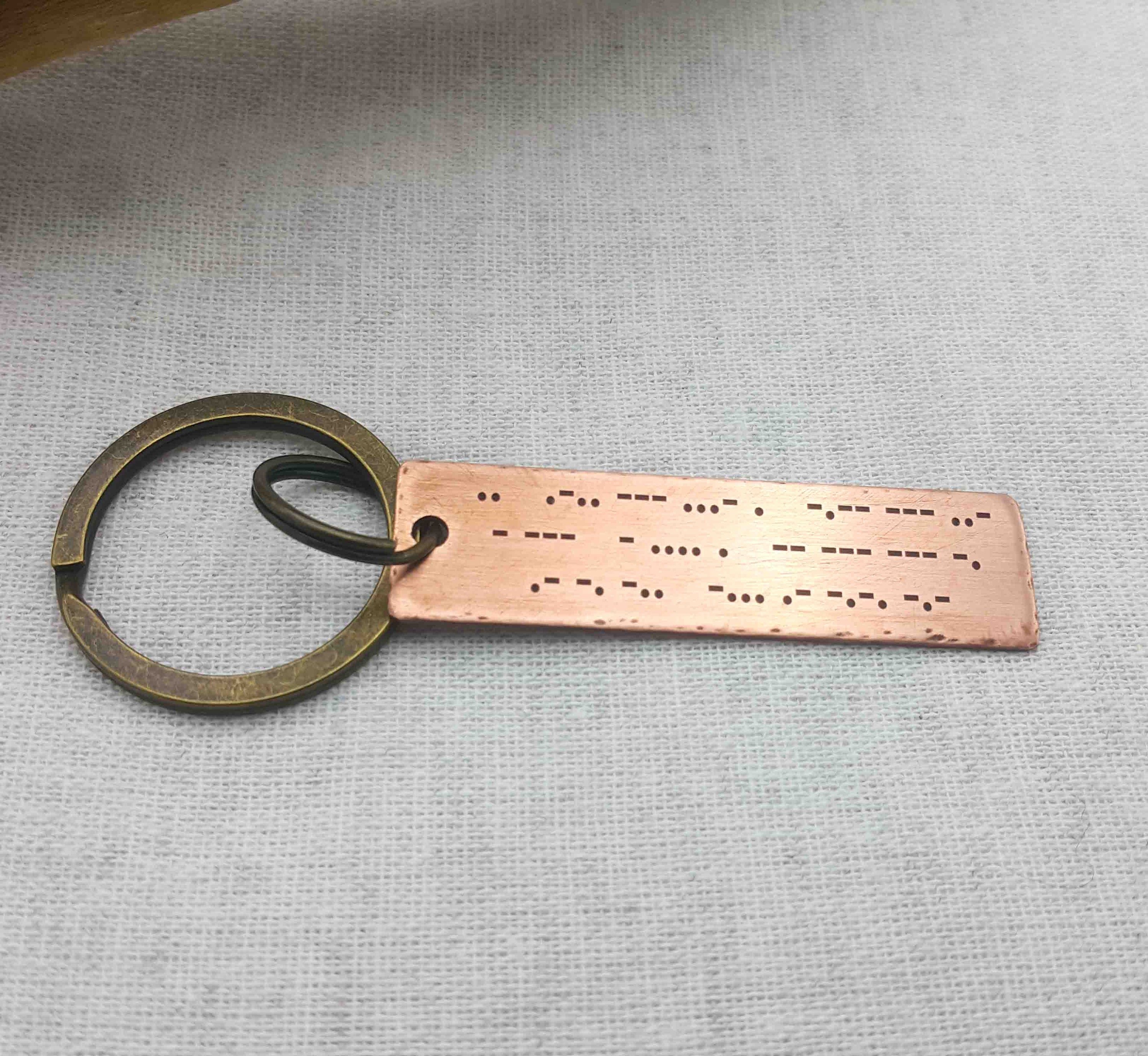 7th Anniversary Copper Gifts, Copper Morse Code Keychain,  Customized Secret Message Morse Code Key Chain, 7th Wedding Anniversary Keychain