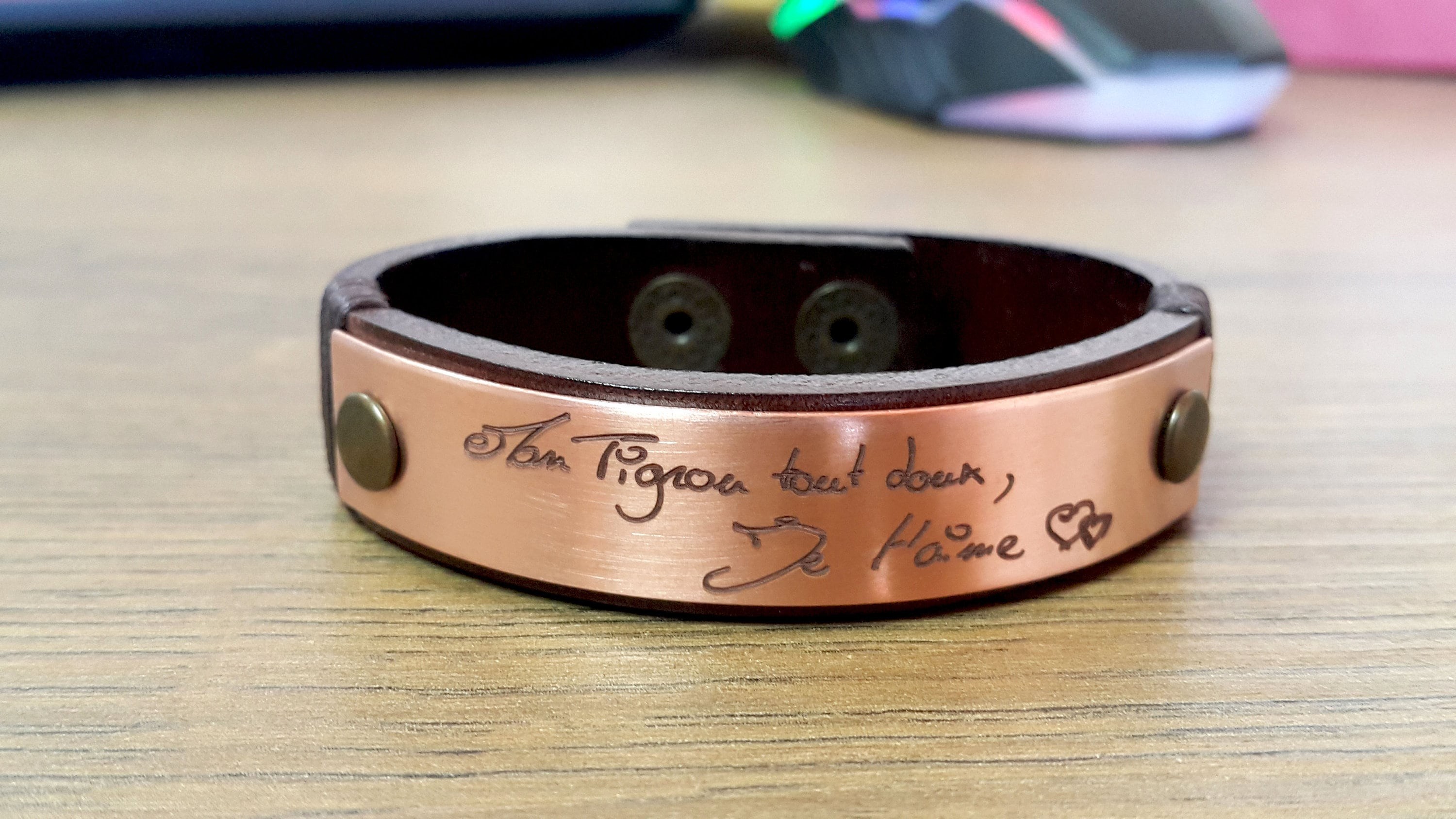 Actual Handwriting Engraved Copper Bracelet, Signature Bracelet, Actual Kids Drawing, Personalized Artwork, Christmas Gift for Husband, Son