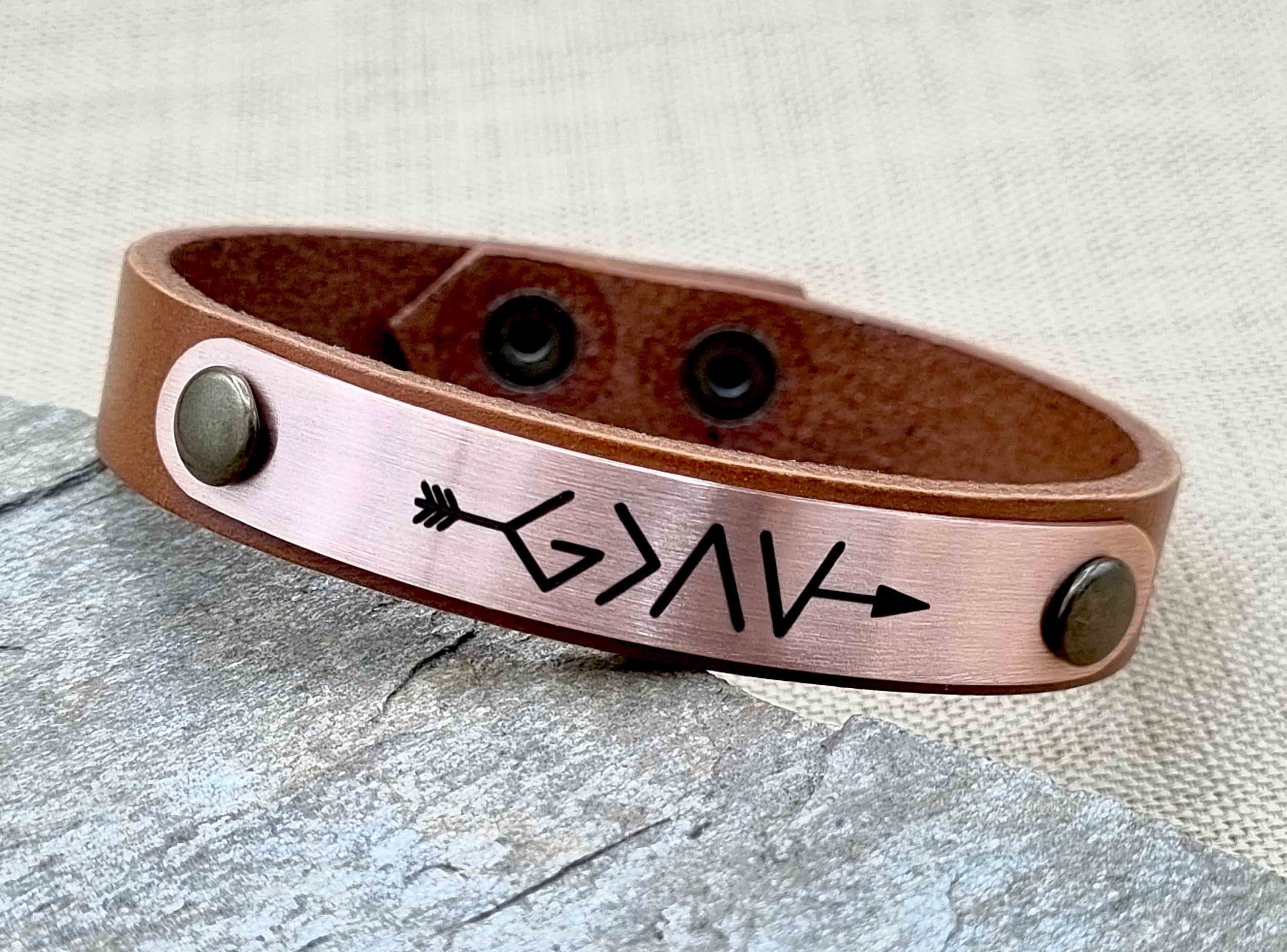 God is Greater Than Highs & Lows Bracelet, Leather Faith Jewelry, Christian Gift, Religious Wristband, Scripture Bracelet