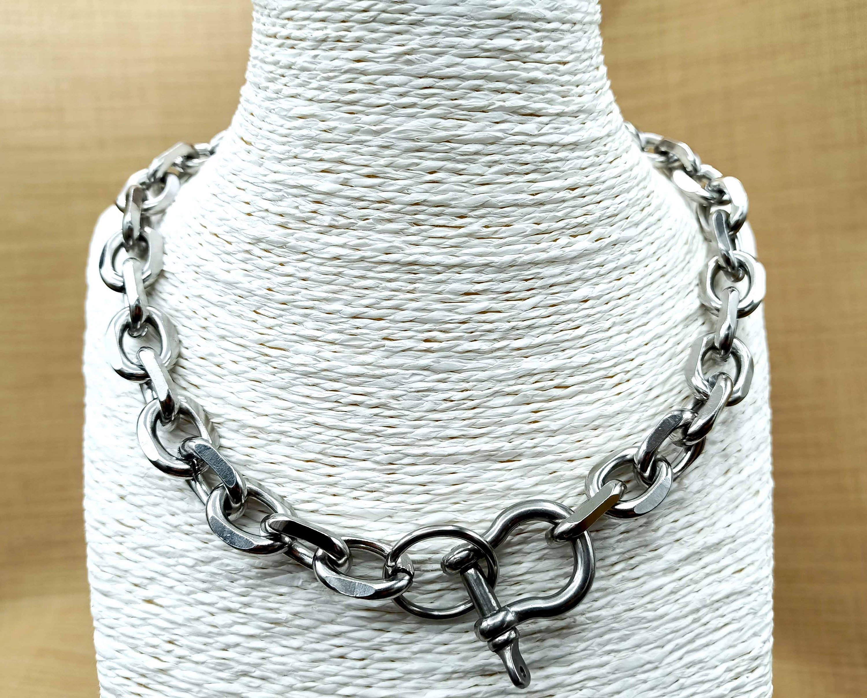 Chunky Stainless Steel Chain Necklace with Horseshoe Clasp
