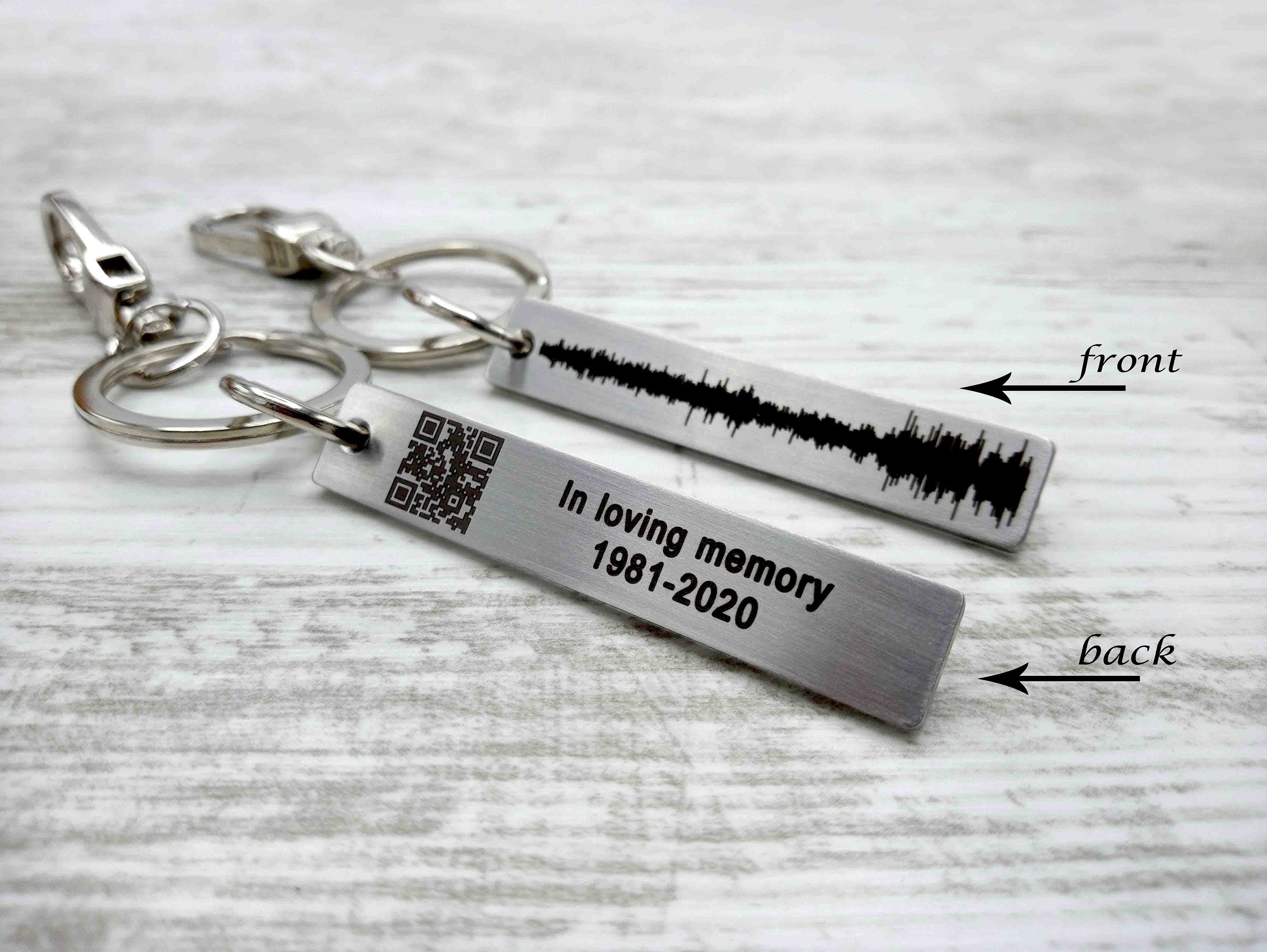 Custom Memorial Keychain with QR Code, Actual Voice Memo Engraved Soundwave Key Chain, Remembering A Loved One Keychain, Christmas Gift