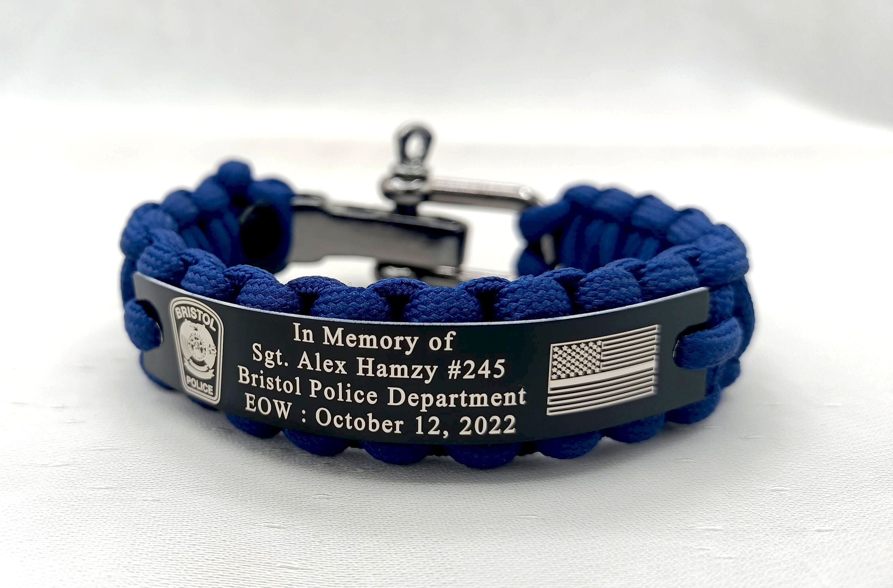 Police Officer Memorial Bracelet, Braided Blue Paracord Bracelet, Back the Blue
