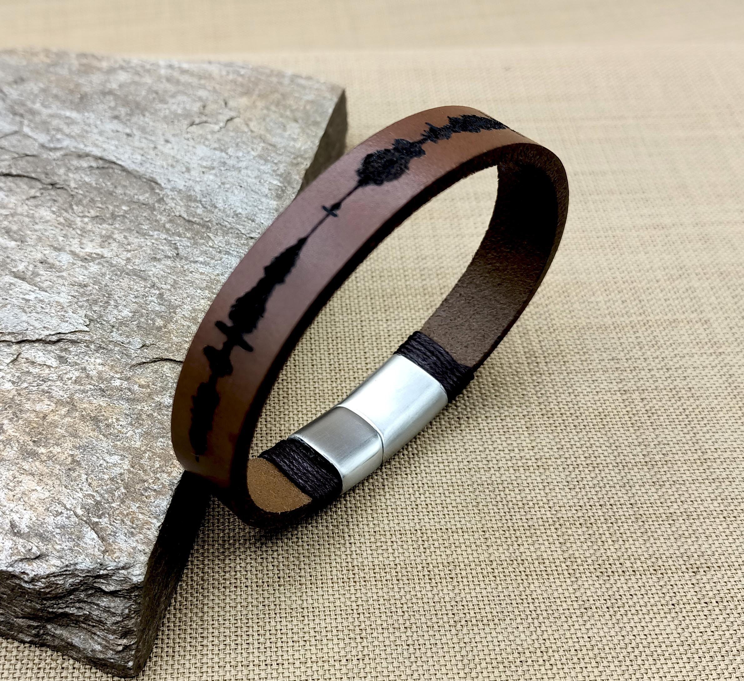 Custom Soundwave Leather Bracelet with QR Code
