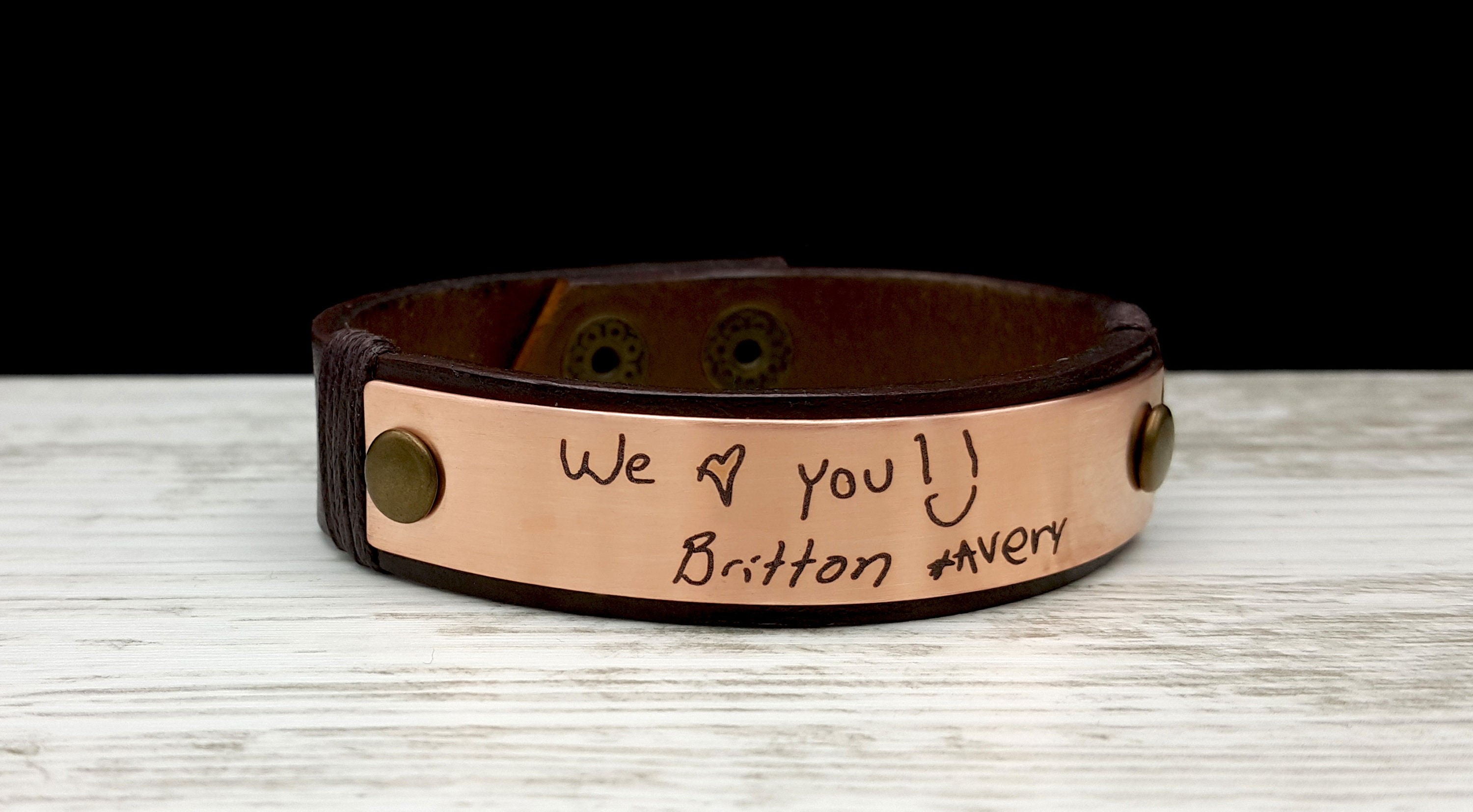 Actual Handwriting Engraved Copper Bracelet, Signature Bracelet, Actual Kids Drawing, Personalized Artwork, Christmas Gift for Husband, Son