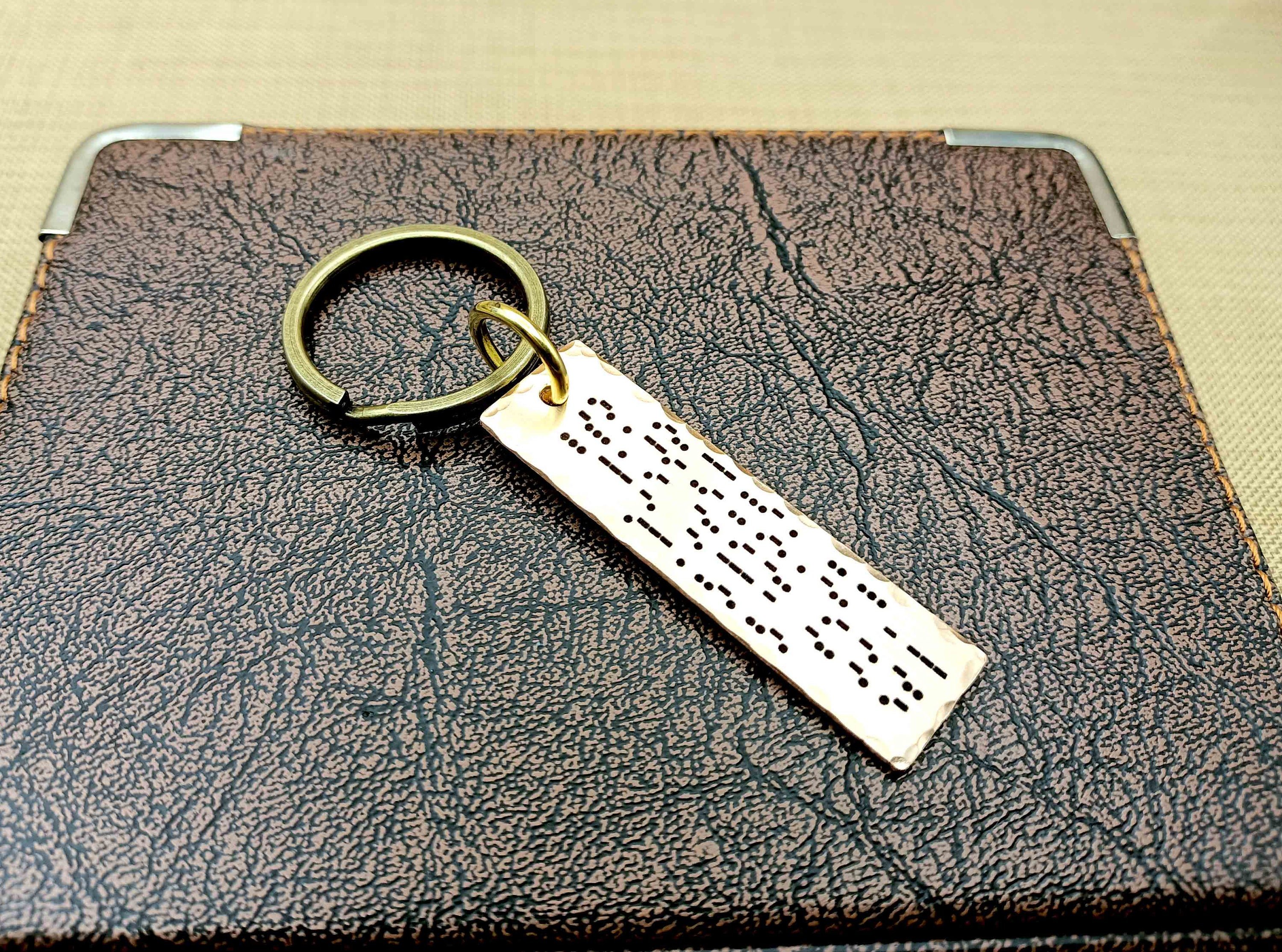 Custom Bronze Morse Code Keychain – 8th & 19th Anniversary Gift
