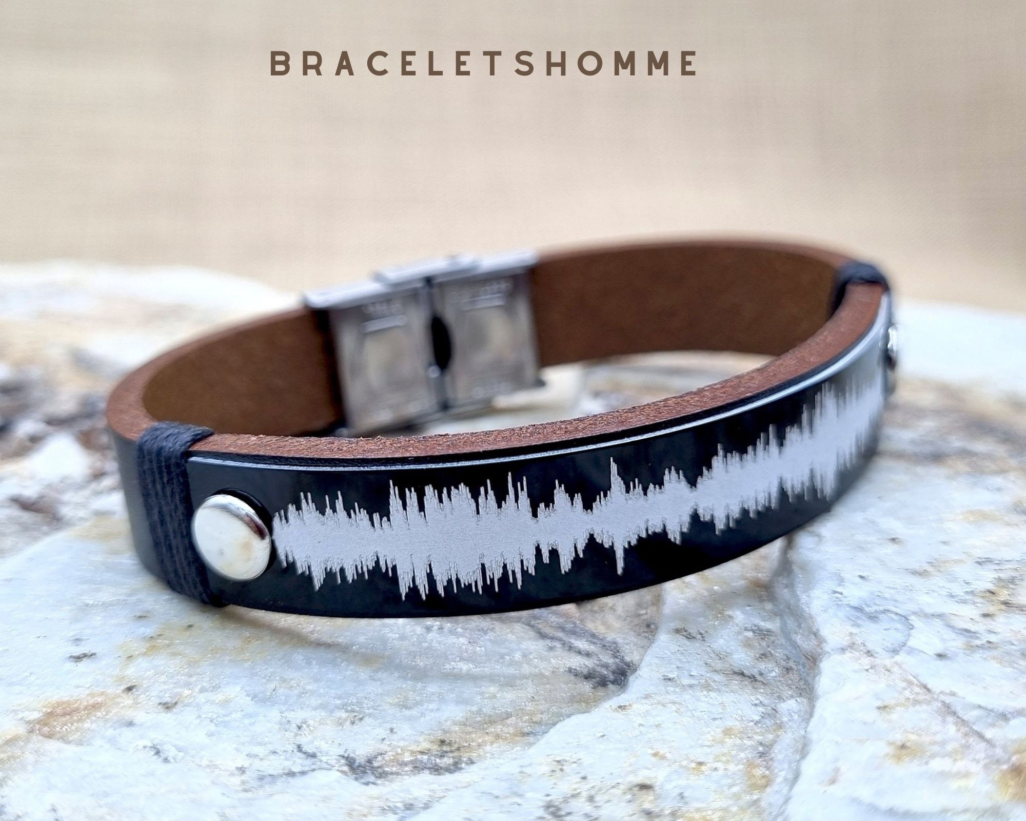 Custom Engraved Soundwave Leather Bracelet with QR Code, Voice Message Gift, Music Lover Gift, Father's Day Gift for Son, Husband, Boyfriend