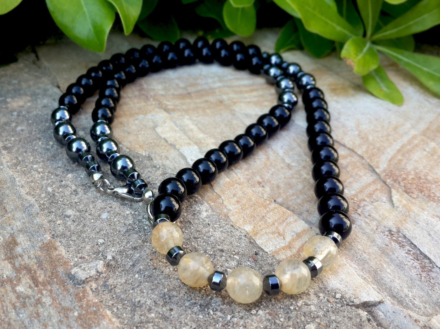 Power Alignment – Onyx, Hematite & Citrine Necklace for Men