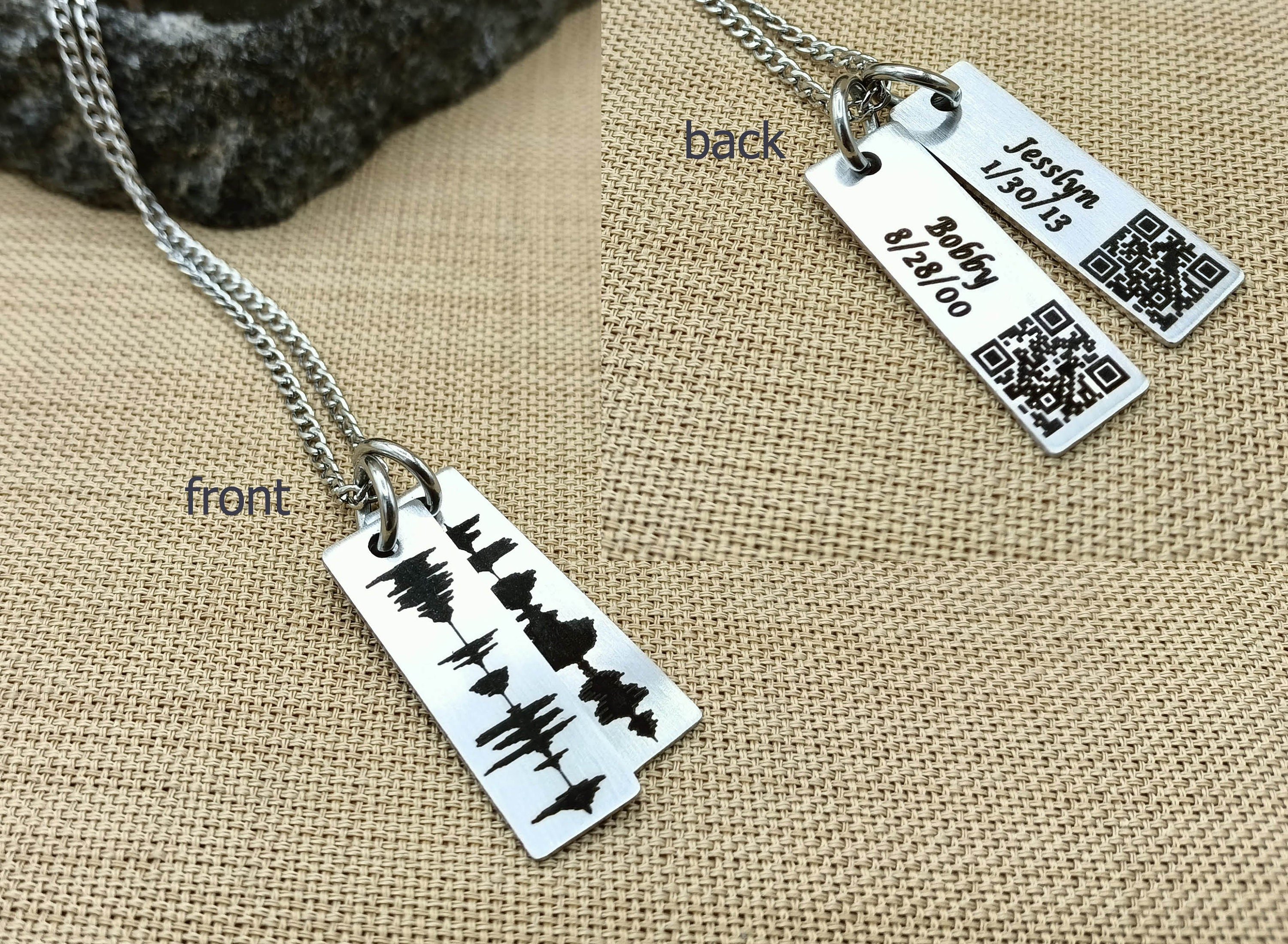 Soundwave Necklace with QR Code links to the Audio, Sound wave Jewelry, Heartbeat Necklace, Voice Recording Gift for Mom, Girlfriend Gift