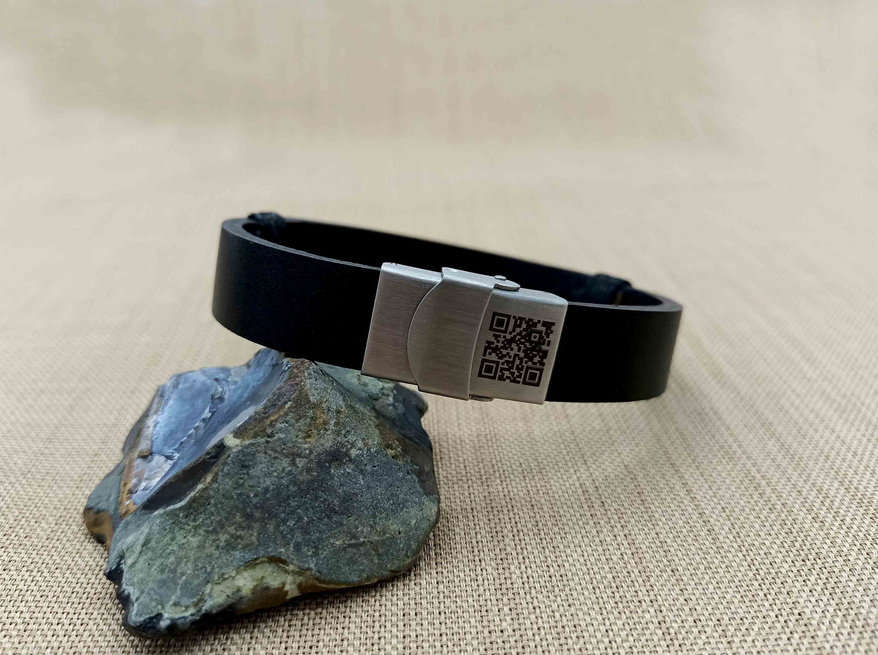 Personalized Voice Message Engraved Leather Bracelet, Custom Soundwave Bracelet with QR Code, Heartbeat, EKG, ECG, Ultrasound Gift for Mens