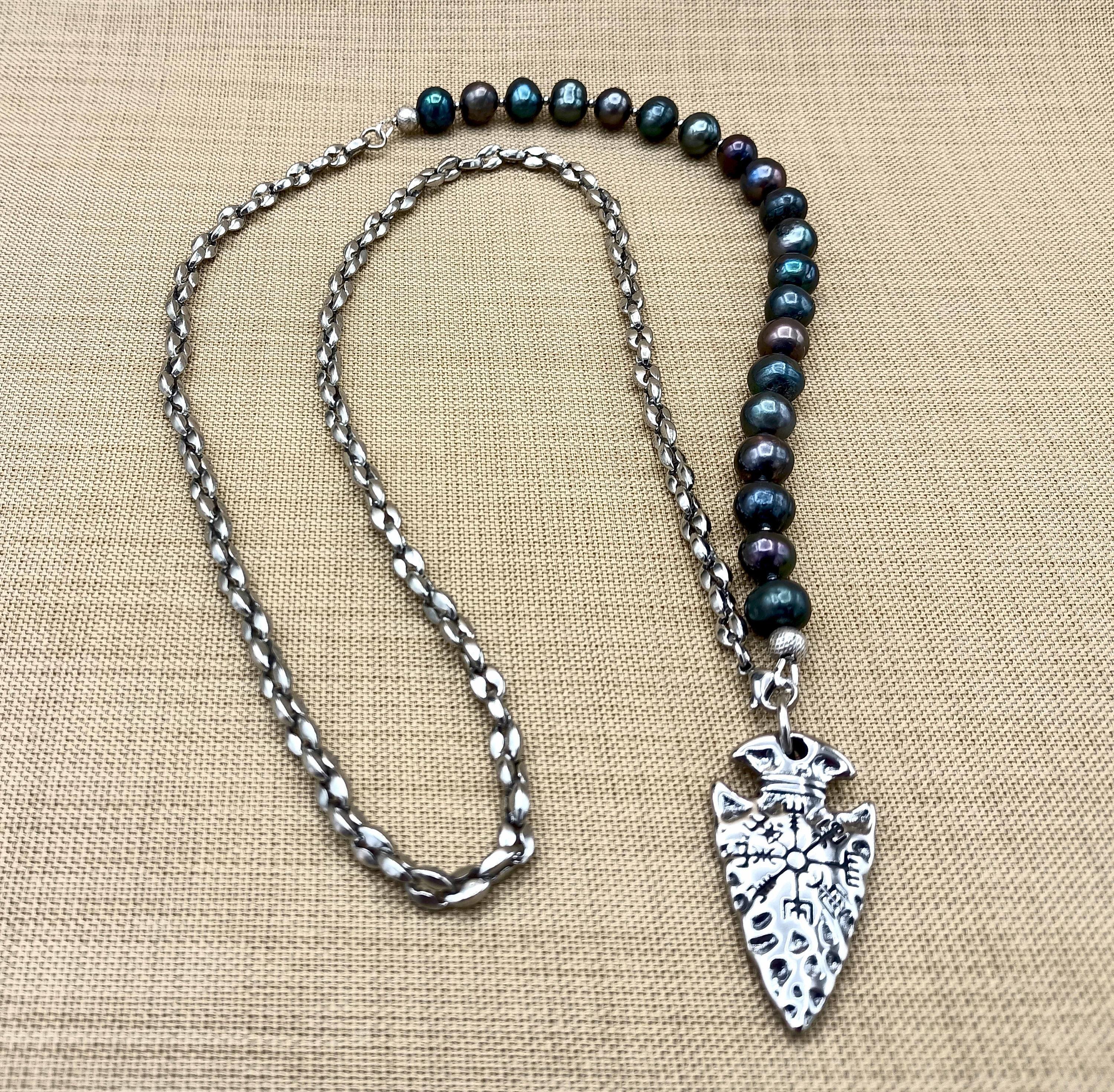 Northbound – Black Pearl & Viking Spearhead Necklace for Men