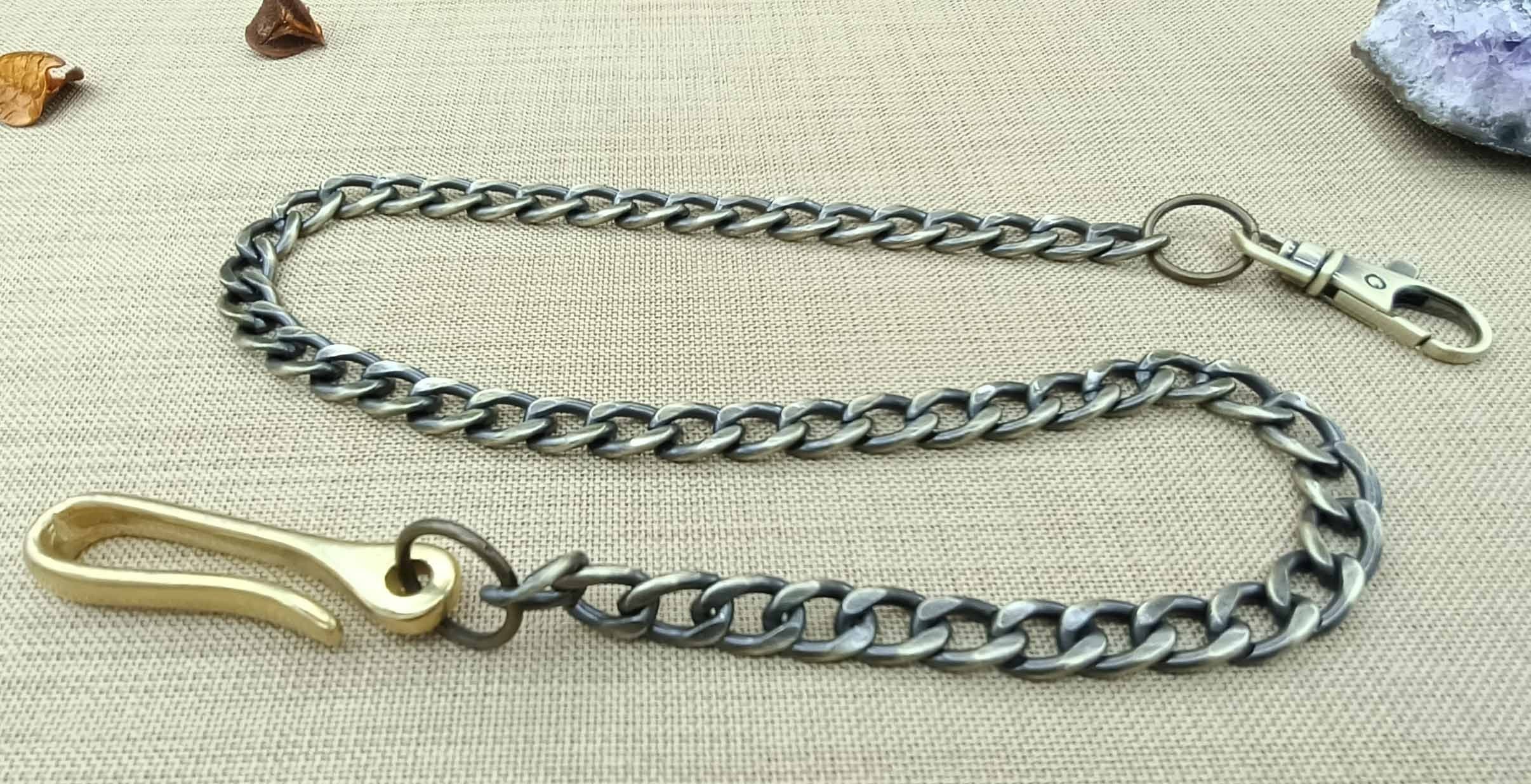 Bronze Wallet Chain, Brass Japanese Fish U Hook Keychain, Flat Safety Wallet Chain, Mens Accessories, Trouser Wallet Chain, Gift for Men