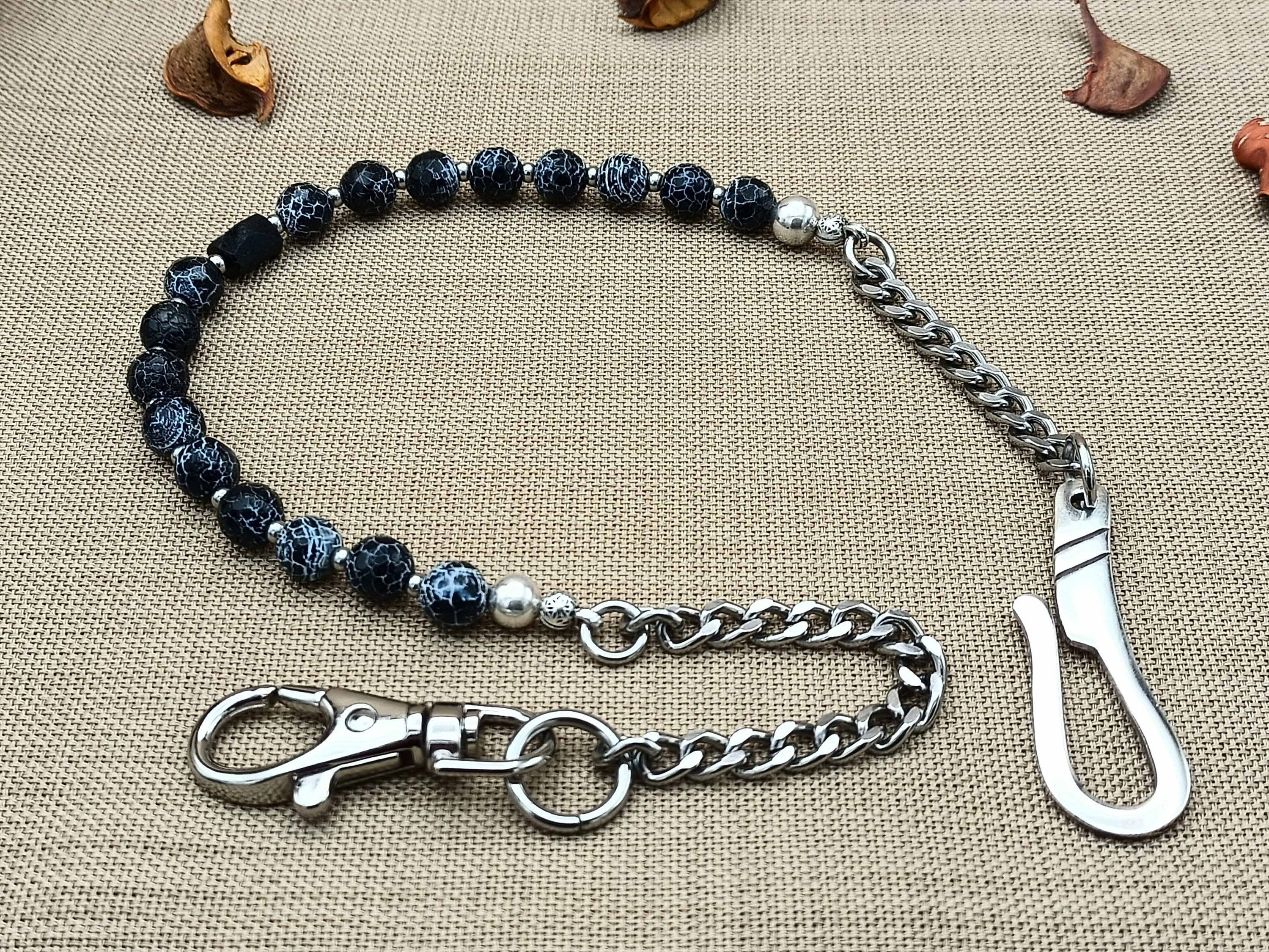 Black Beaded Wallet Chain for Mens