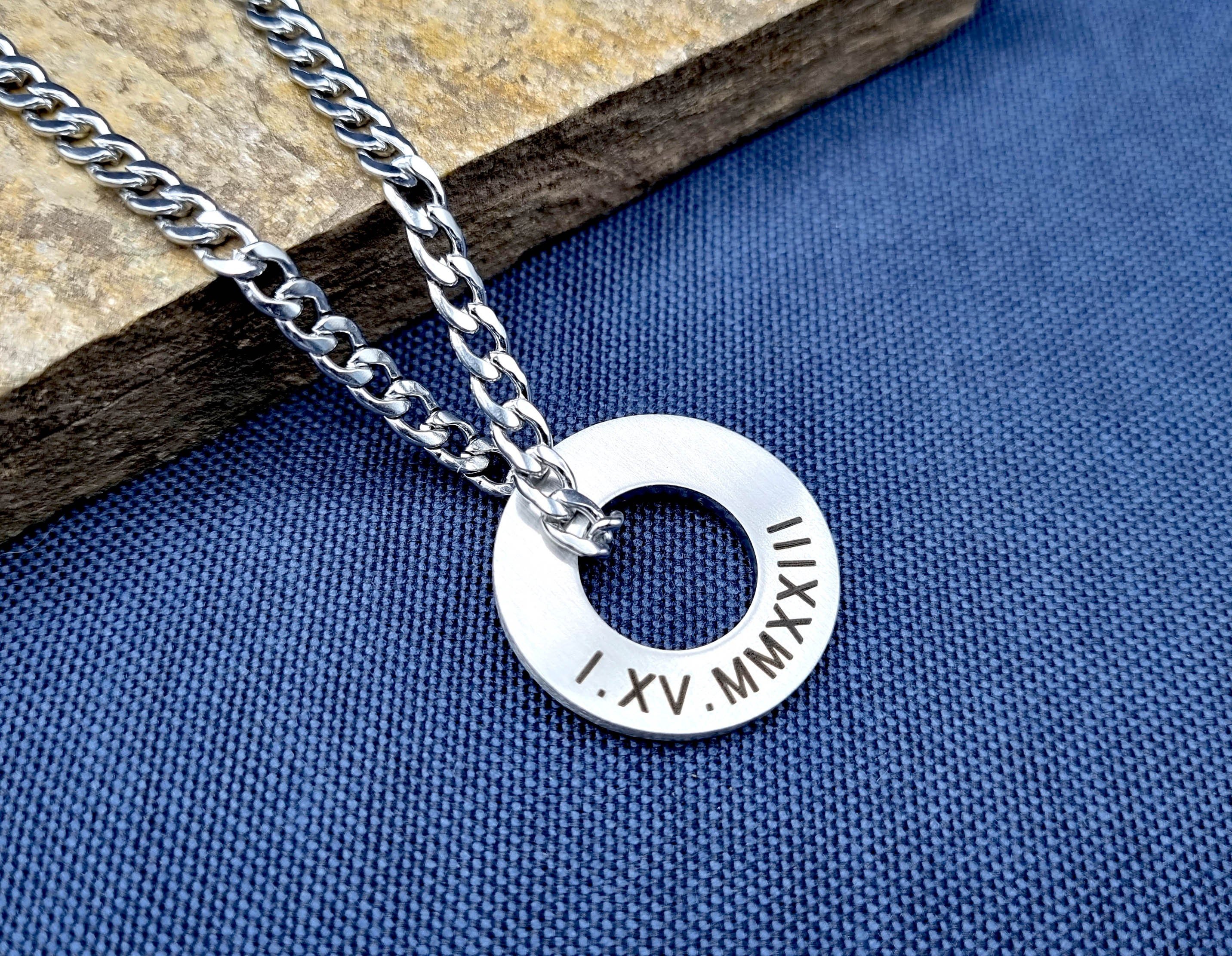 Coordinates Necklace for Men – Custom GPS Washer Necklace – Engraved Gift