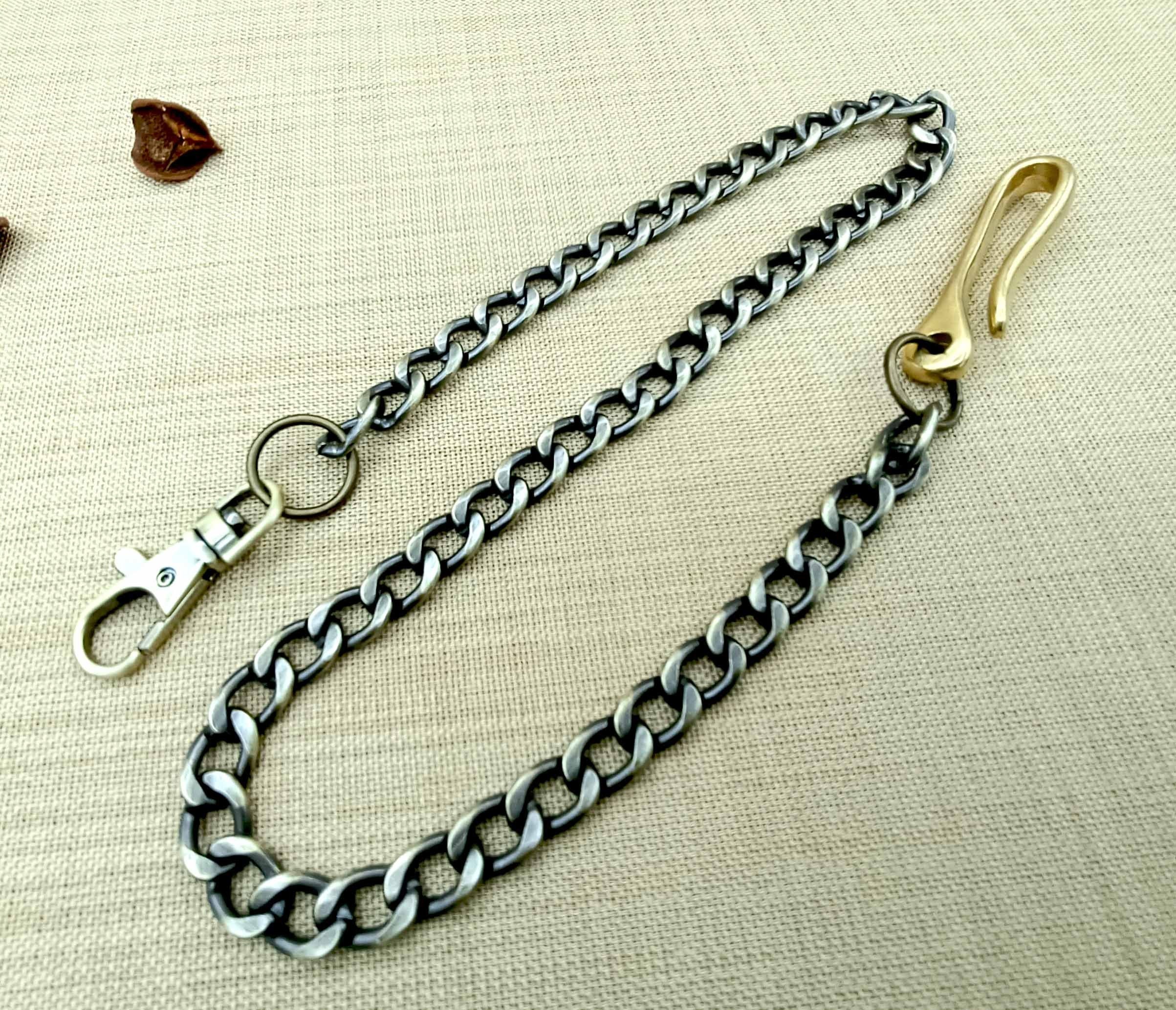 Bronze Wallet Chain, Brass Japanese Fish U Hook Keychain, Flat Safety Wallet Chain, Mens Accessories, Trouser Wallet Chain, Gift for Men
