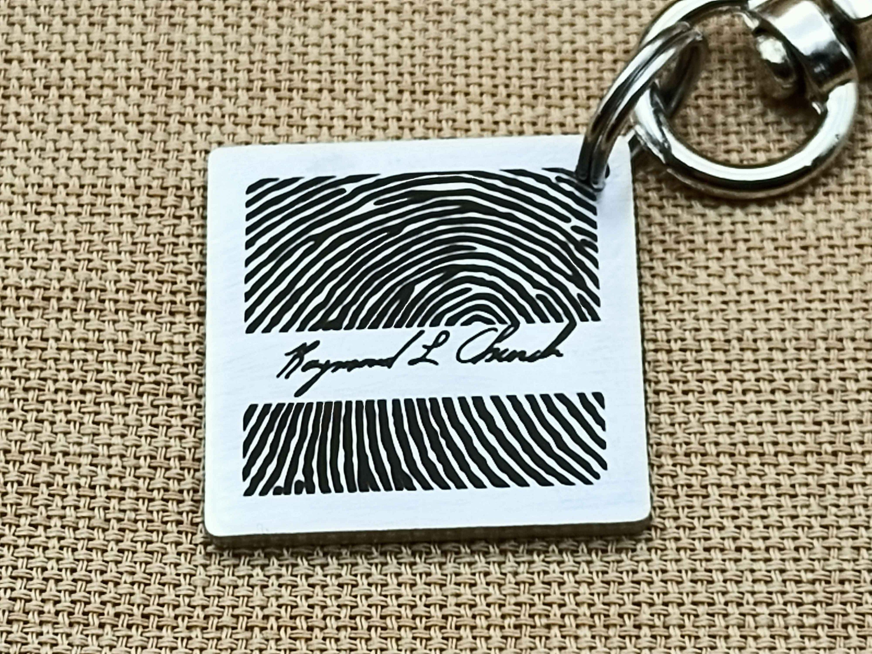 Personalized Thumbprint Keychain, Square Stainless Steel Fingerprint Keychain, Signature Keychain, Memorial Keychain for Christmas Gift