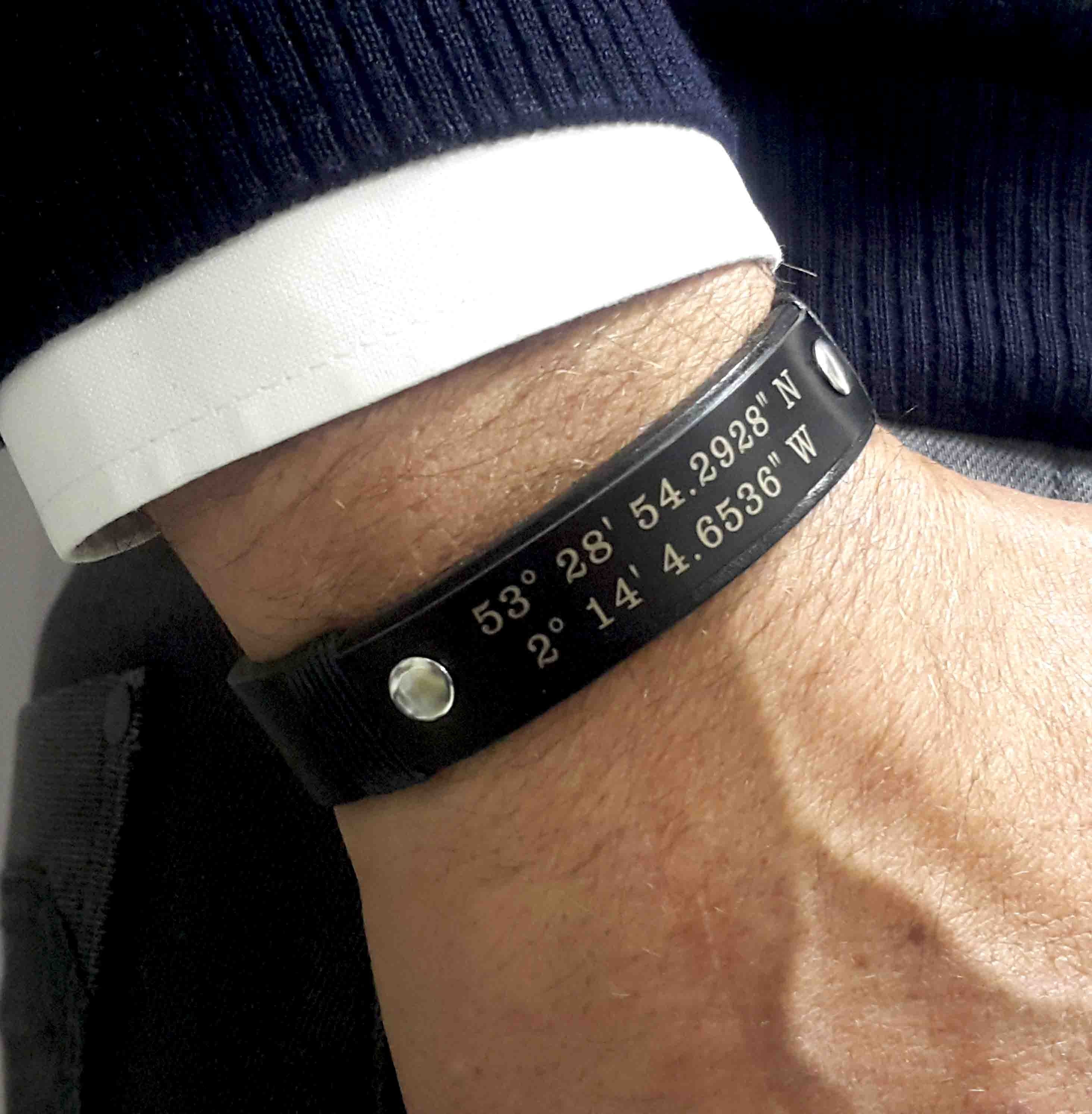 Custom Coordinates Leather Bracelet for Him | Latitude and Longitude Engraving