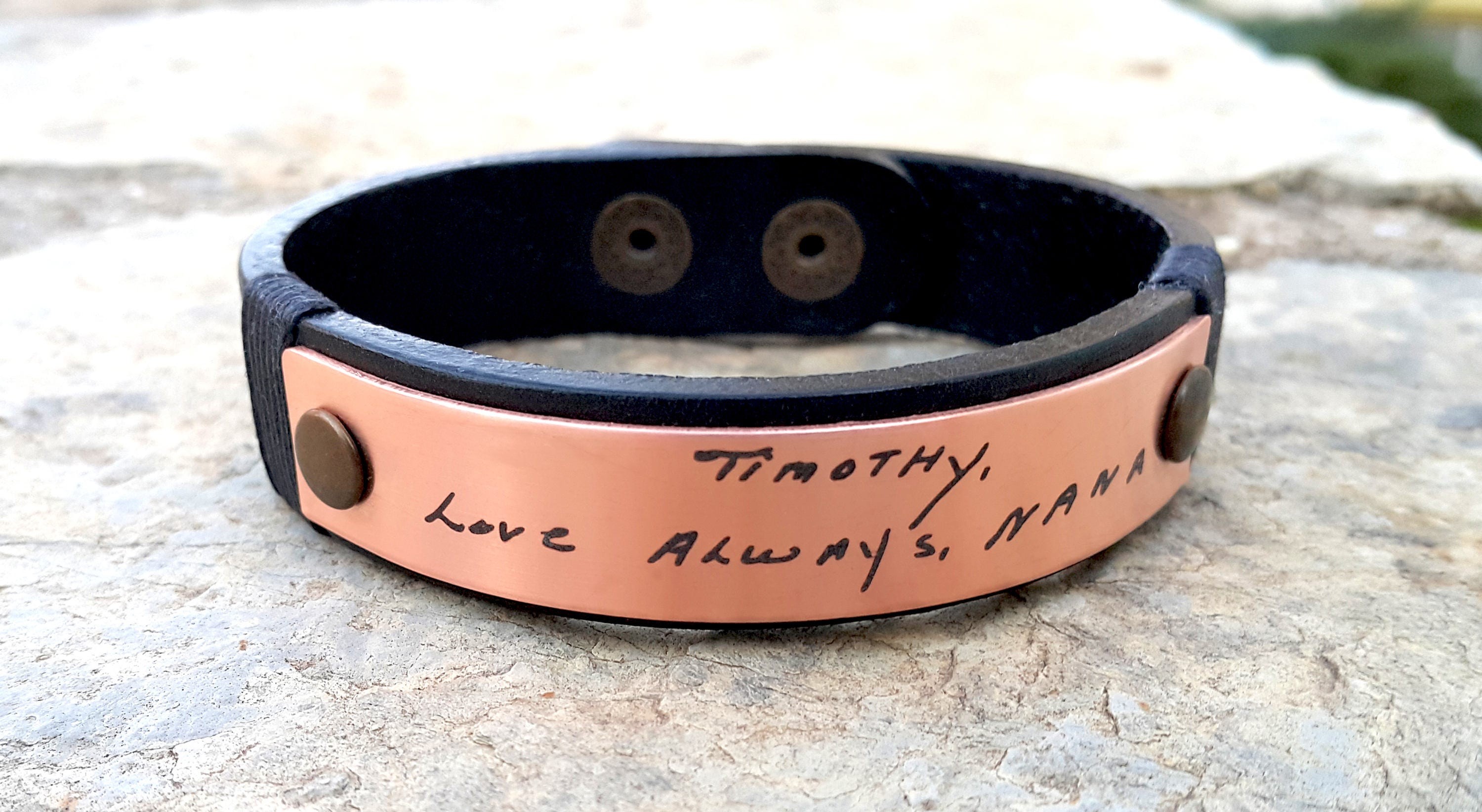Actual Handwriting Engraved Copper Bracelet, Signature Bracelet, Actual Kids Drawing, Personalized Artwork, Christmas Gift for Husband, Son