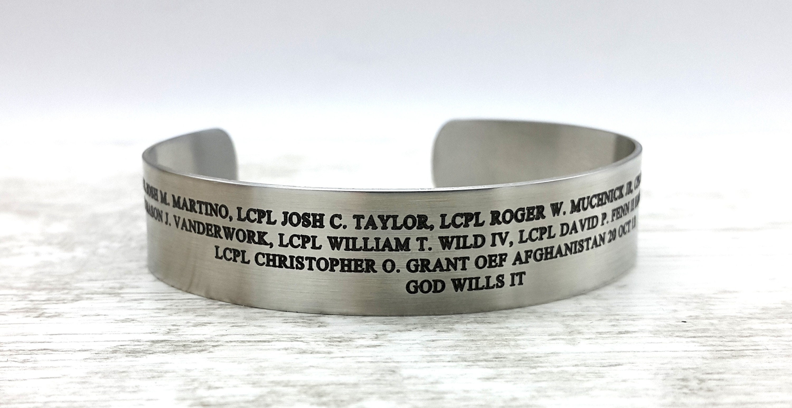 Personalized Stainless Steel Military Memorial Cuff Bracelet