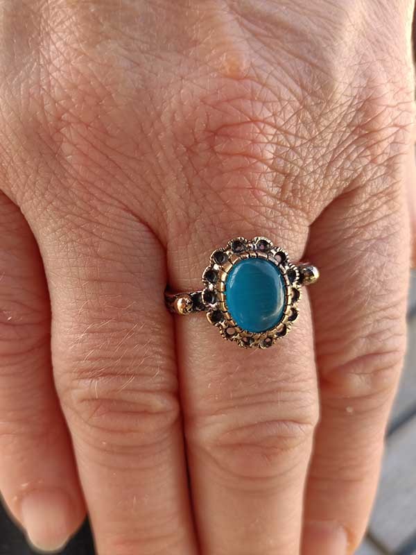Blue Cat Eye Copper Bracelet & Ring Set – Adjustable Handmade Natural Stone Jewelry
