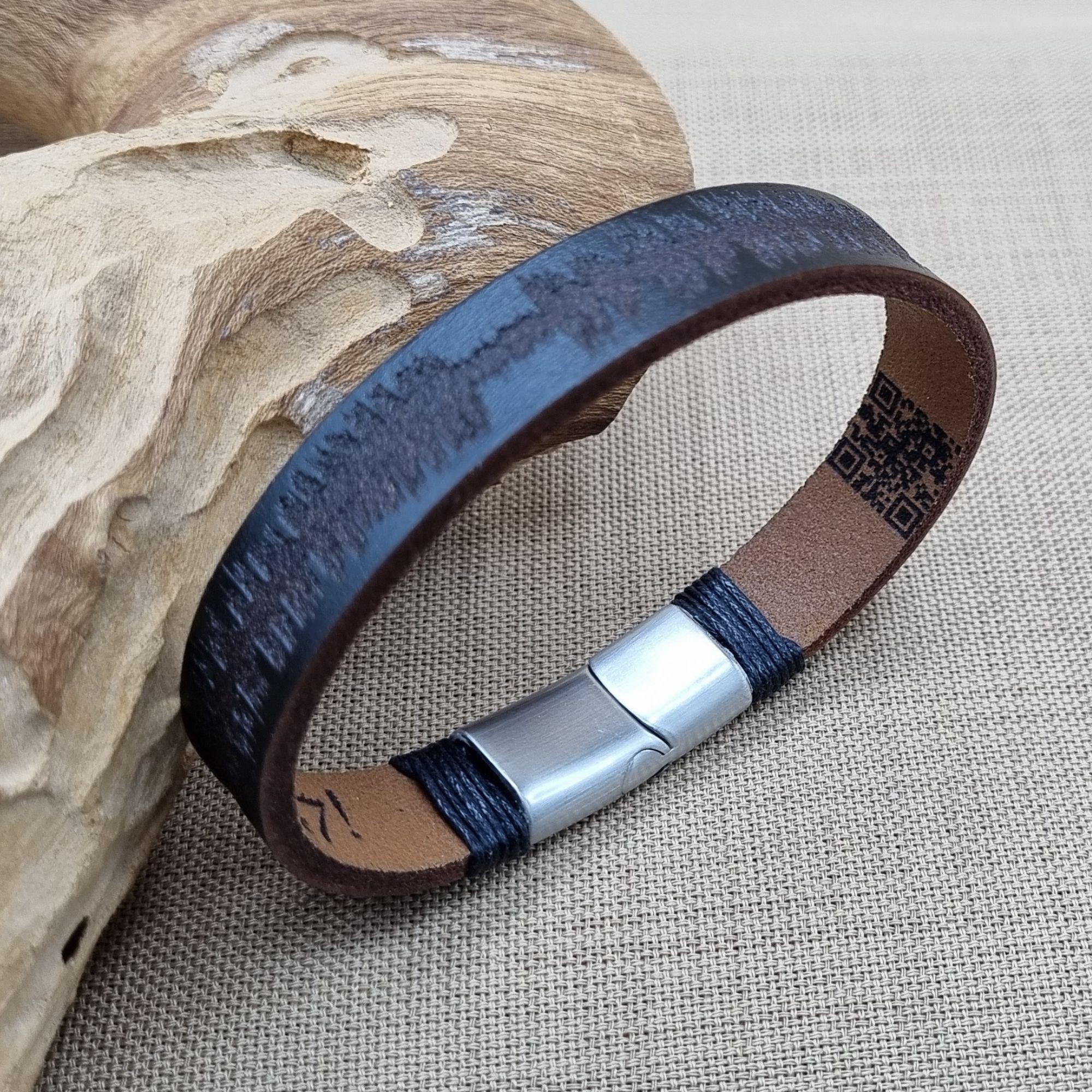 Custom Soundwave Leather Bracelet with QR Code