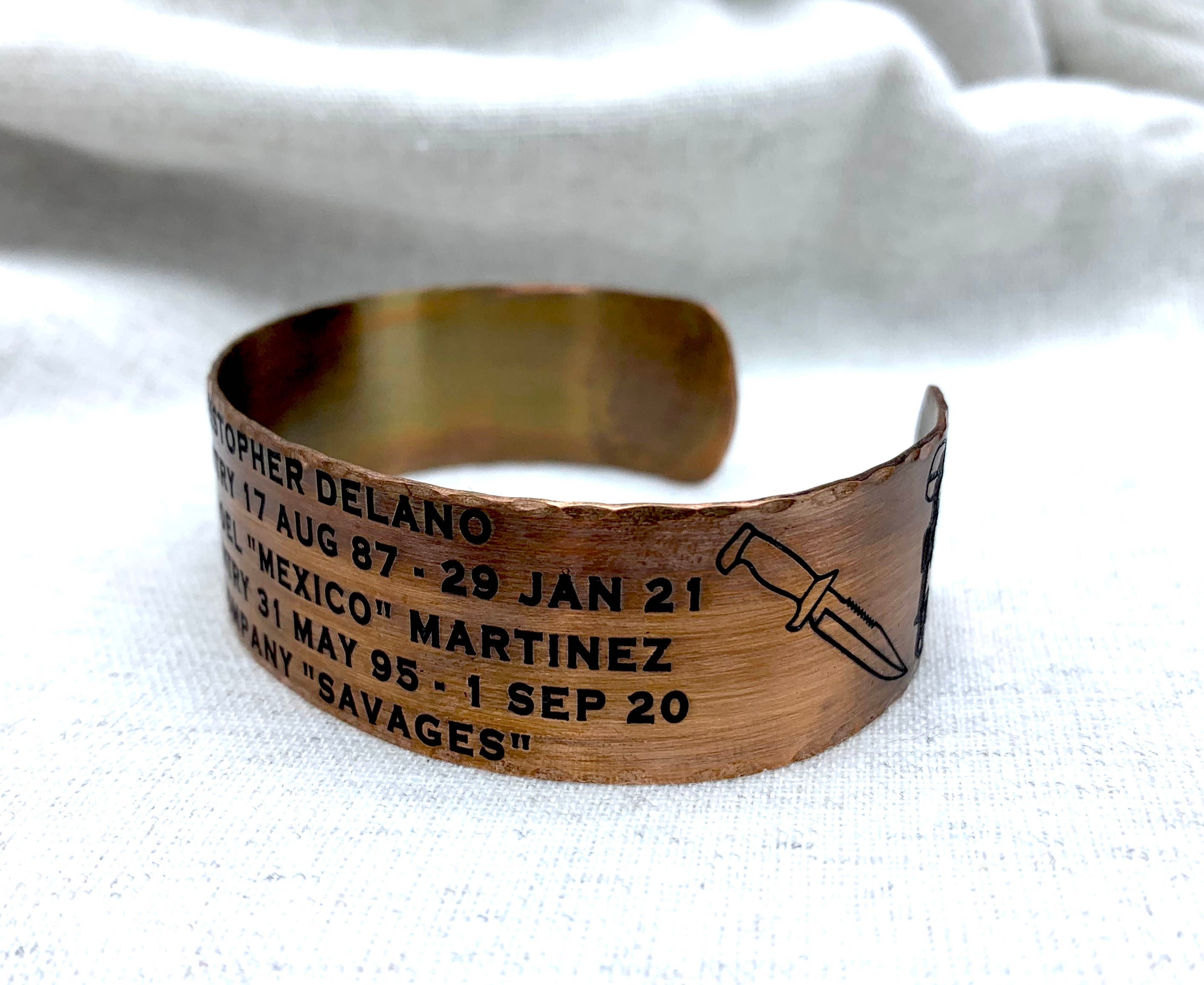Personalized Wide Copper Military Memorial Bracelet