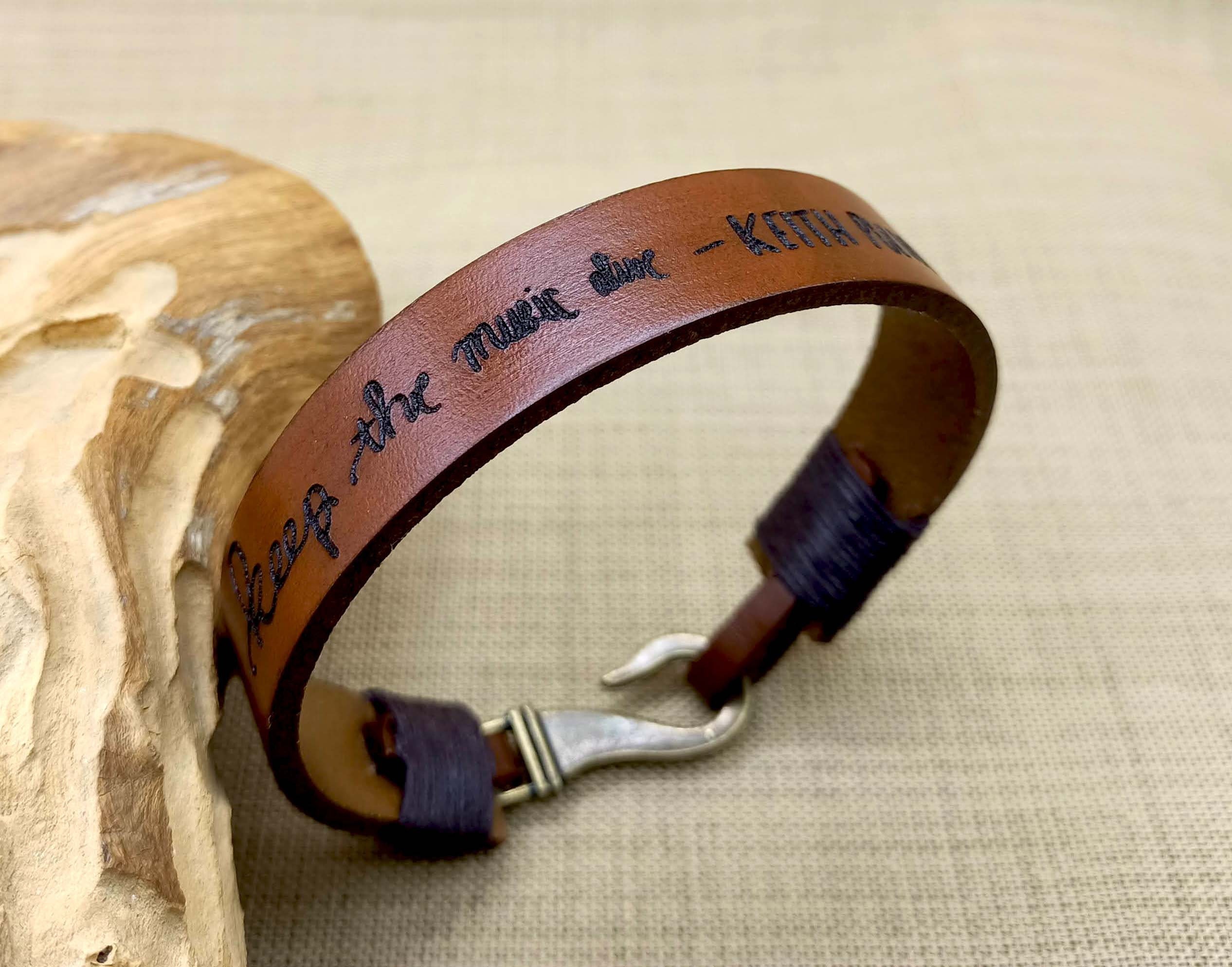 Actual Handwriting Engraved Leather Hook Bracelet, Custom Handwriting Bracelet, Personalized Gift for Him, Signature Bracelet
