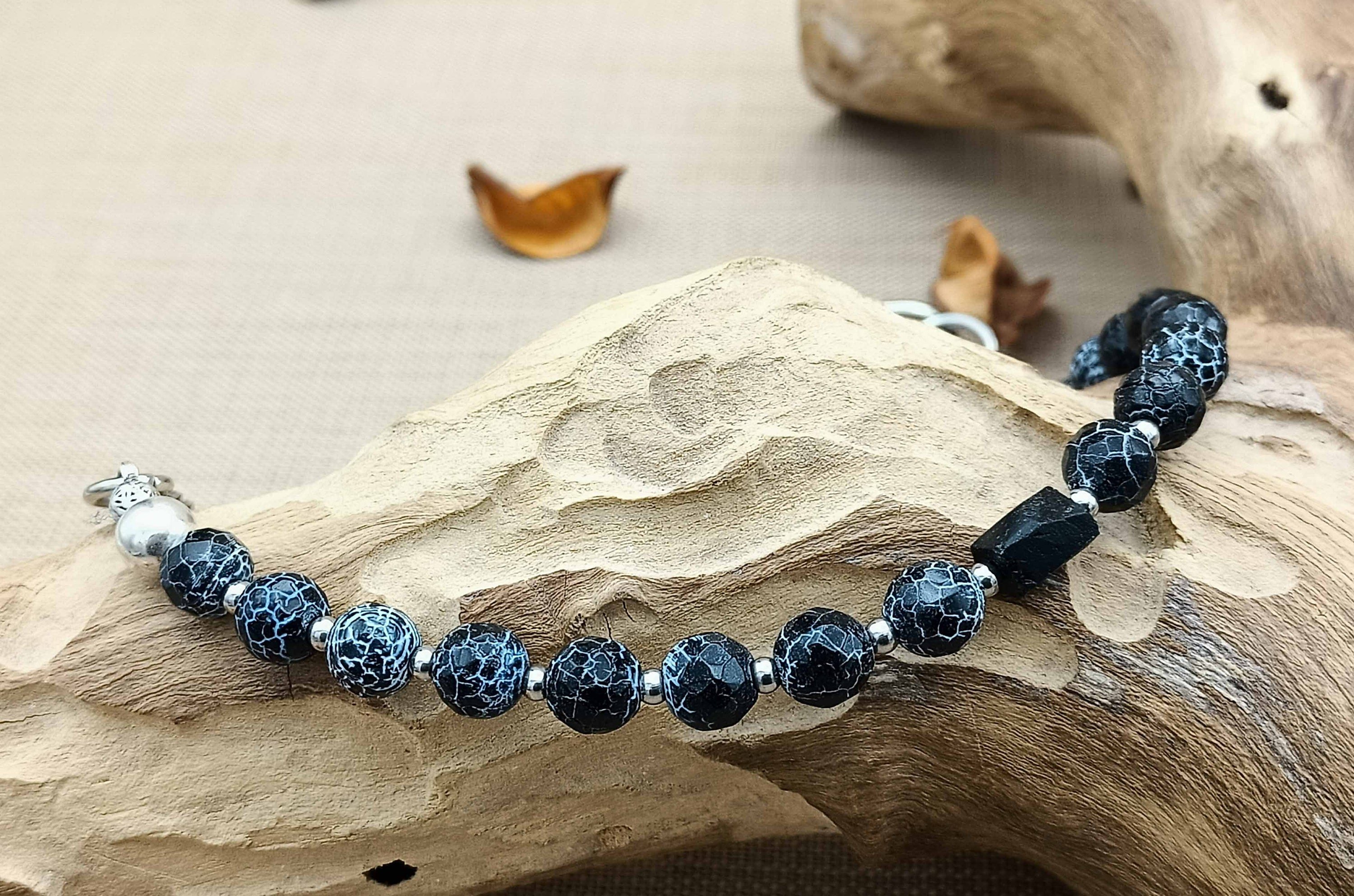 Black Beaded Wallet Chain for Mens