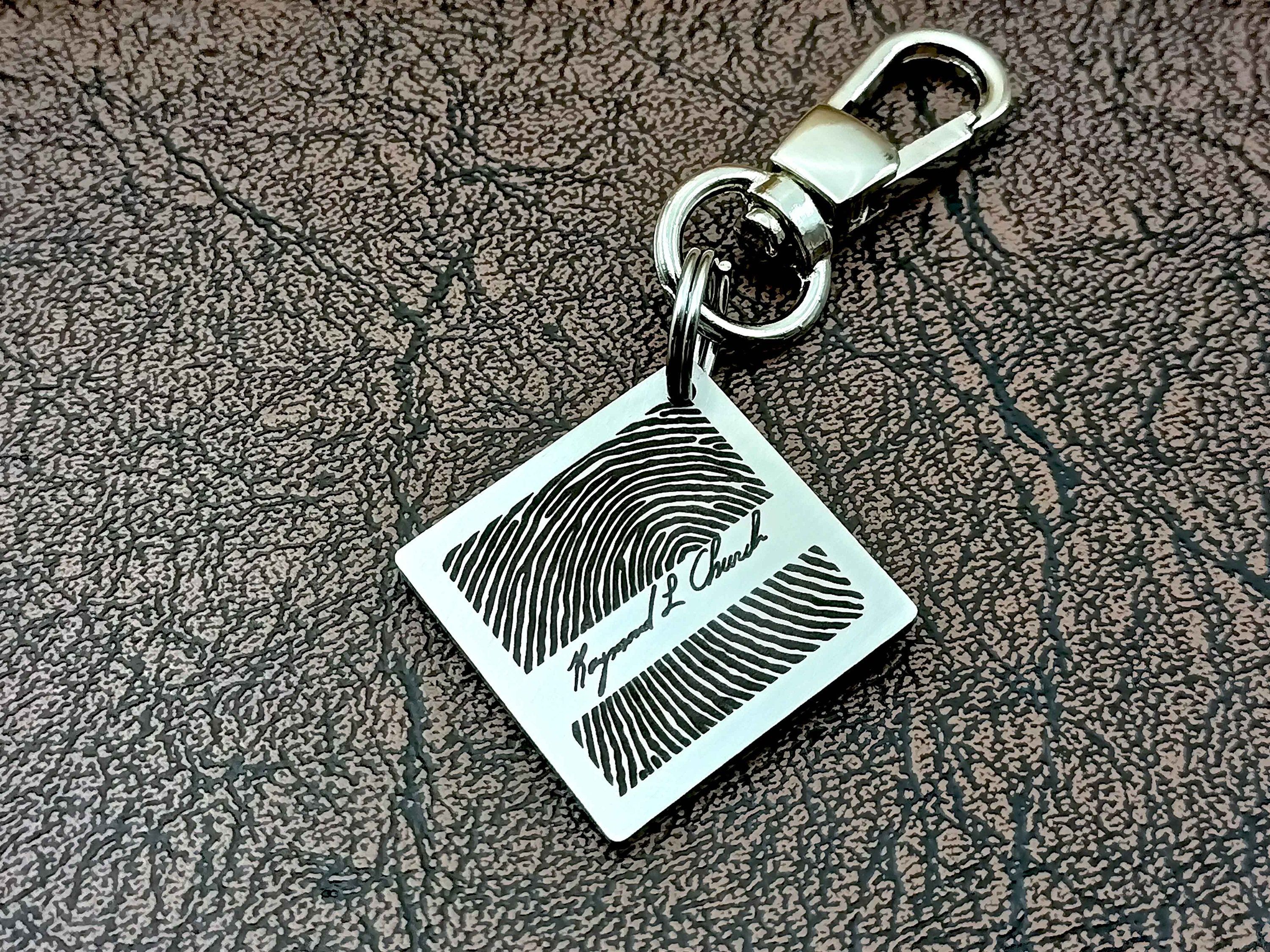 Personalized Thumbprint Keychain, Square Stainless Steel Fingerprint Keychain, Signature Keychain, Memorial Keychain for Christmas Gift