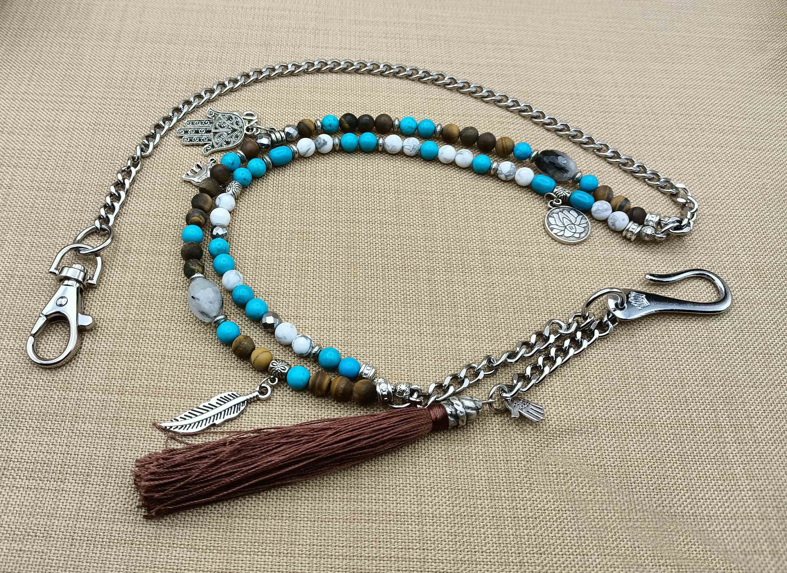 Manevi Çift Telli Cüzdan Zinciri, Boncuklu Cüzdan Zinciri, Charm Zinciri, Püskül Zinciri, Jean Zincirleri, Erkek Pantolon Aksesuarları