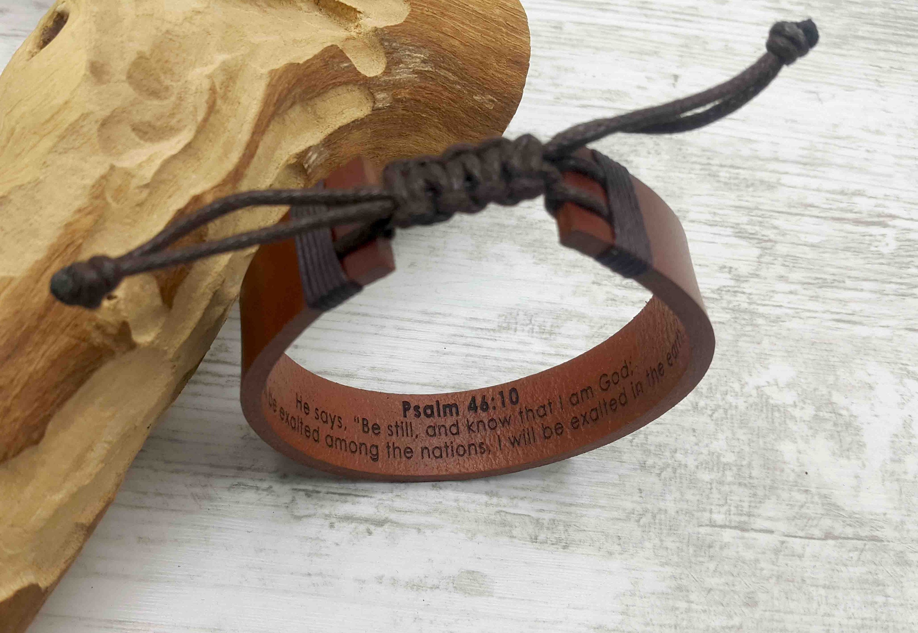 Personalized Cross Engraved Adjustable Leather Bracelet, Bible Verse Bracelet, Christian Gift, Religious Gift, Gift for Husband Gift