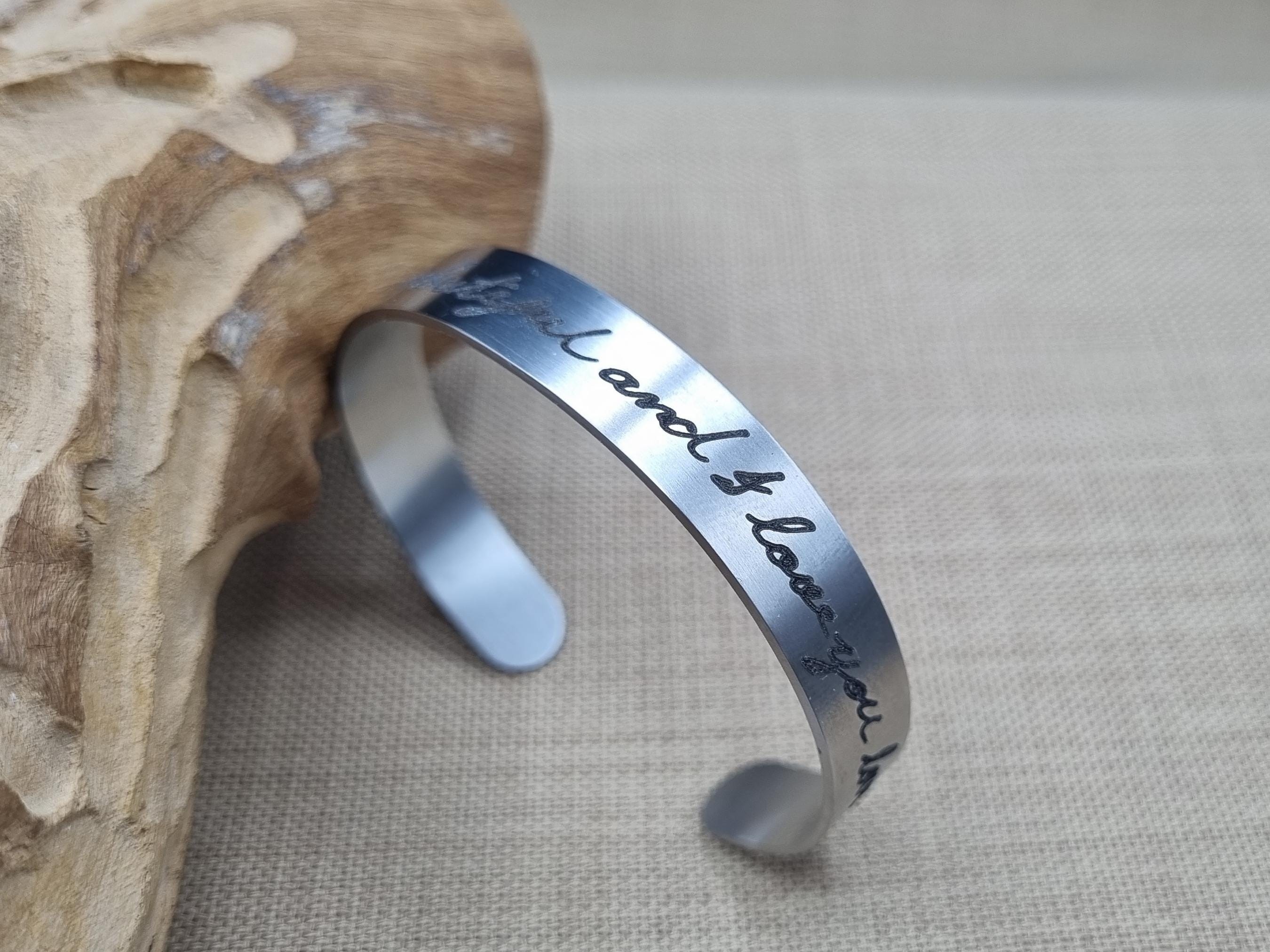 Actual Handwriting 3/8 Stainless Steel Cuff Bracelet, Personalized Engraved Bracelet, Signature Bracelet, Memorial Jewelry