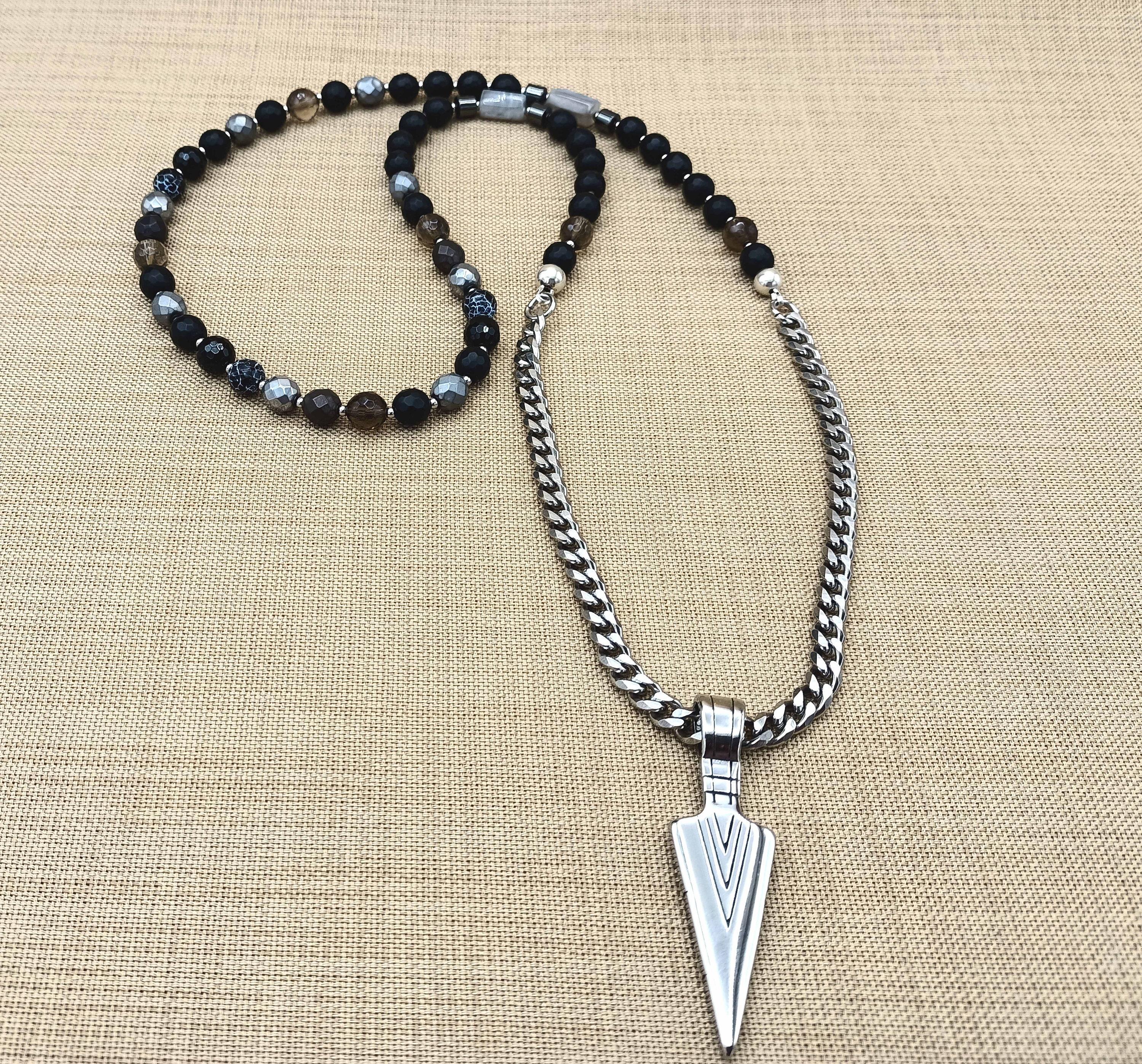 Stoneblade – Beaded Arrowhead Pendant Necklace for Men