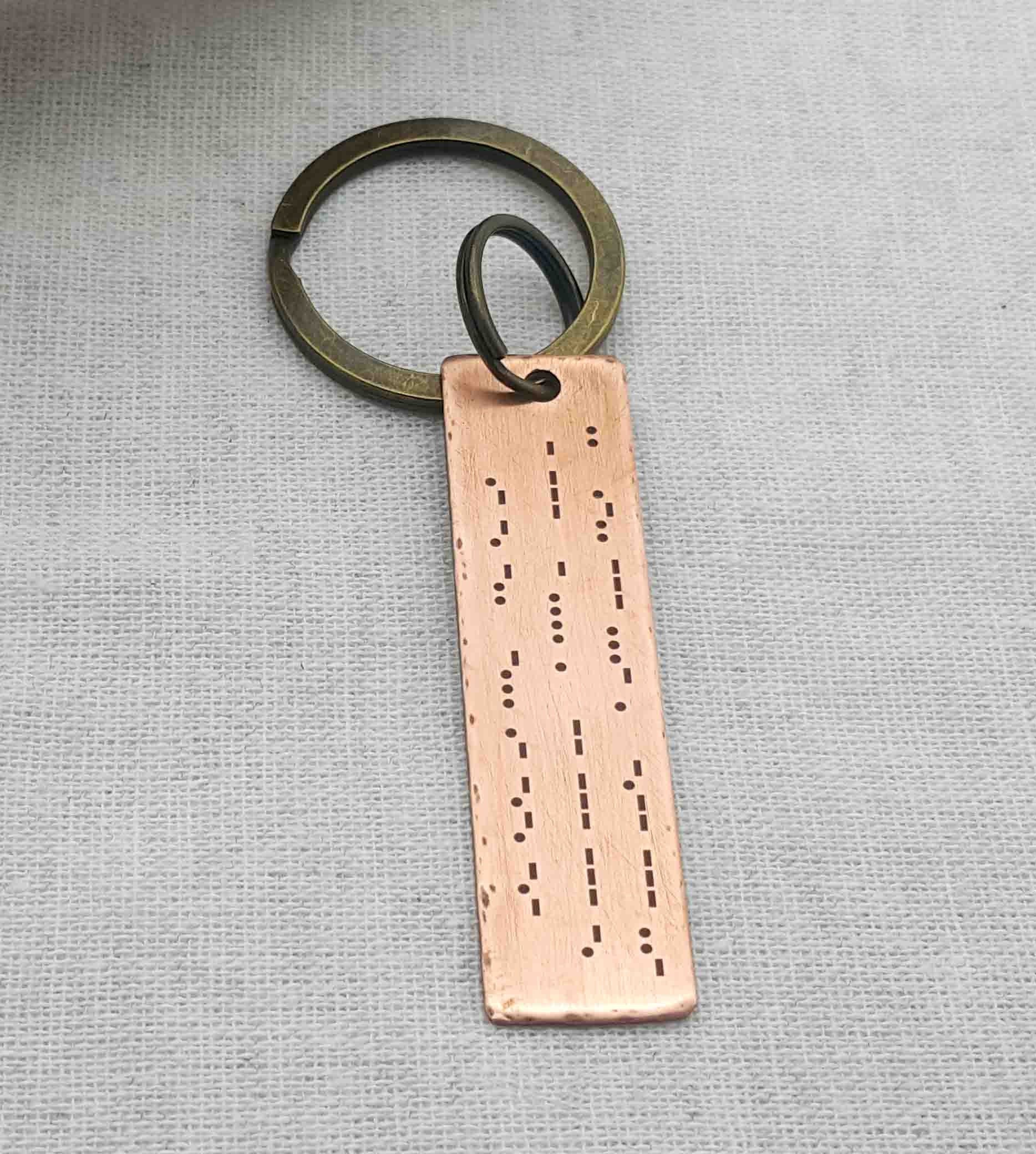 7th Anniversary Copper Gifts, Copper Morse Code Keychain,  Customized Secret Message Morse Code Key Chain, 7th Wedding Anniversary Keychain