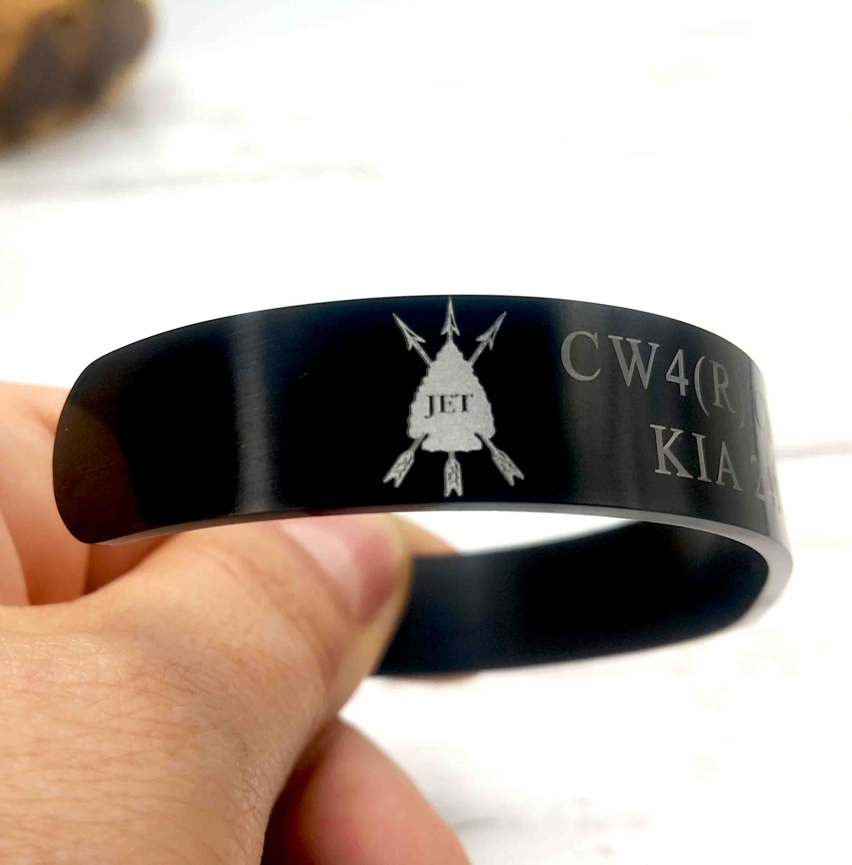 CW4 (R) Christian H McCoy Memorial Bracelet KIA Bracelet Black Stainless Steel Cuff Honor the Fallen Mens Military Cuff Bracelet Engraved