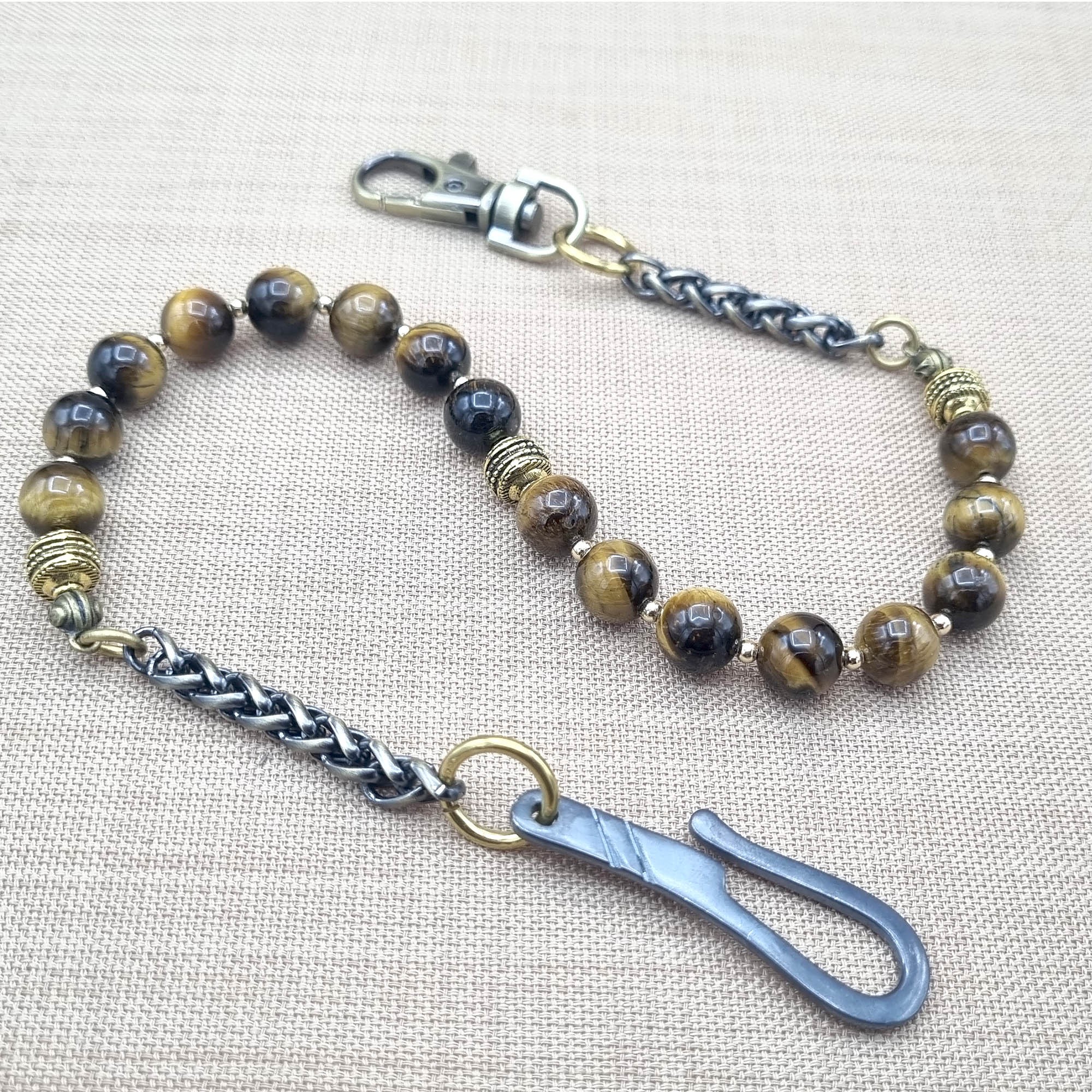 Bronze Valor - Tiger’s Eye Beaded Wallet Chain for Men