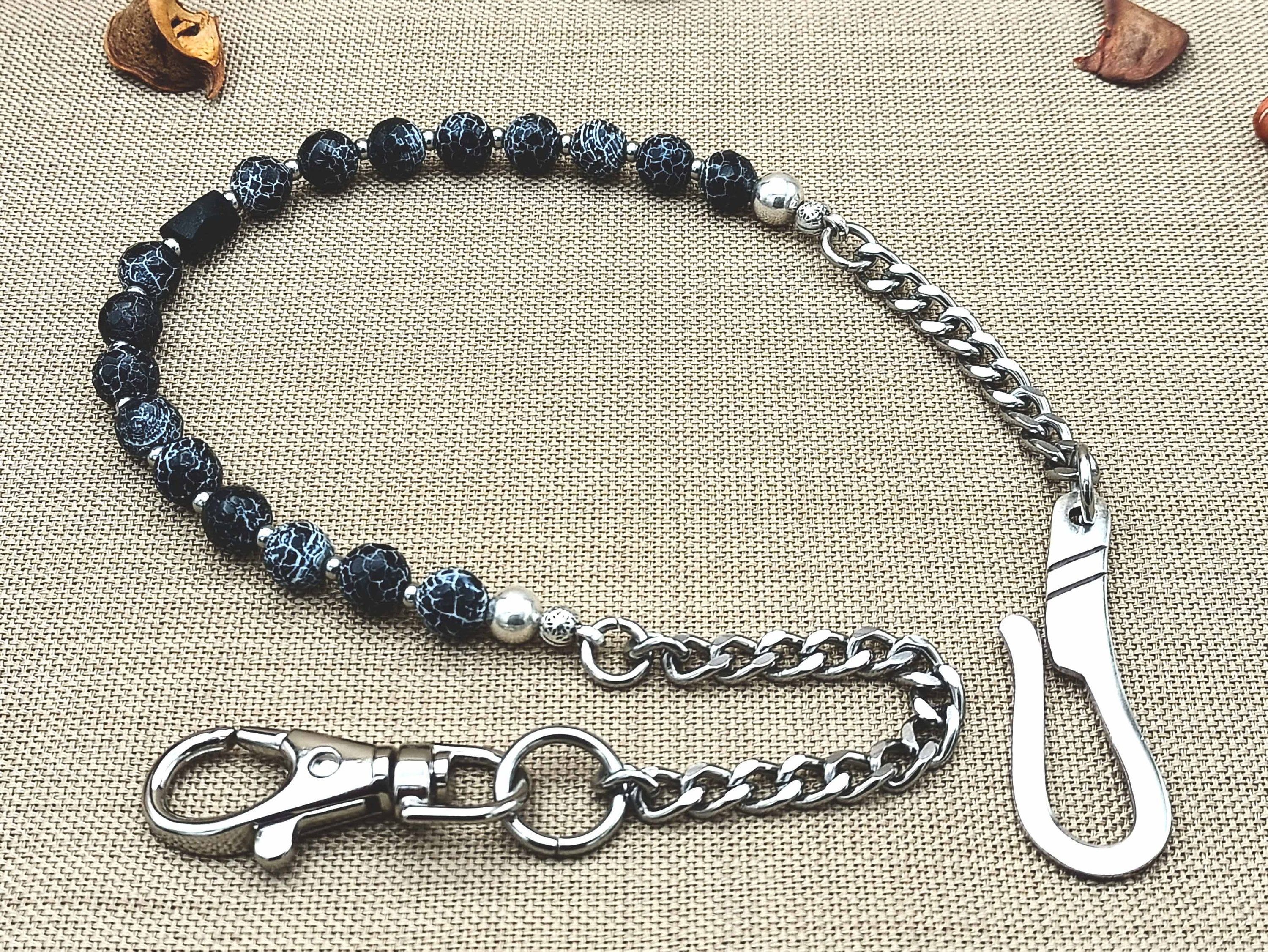 Black Beaded Wallet Chain for Mens