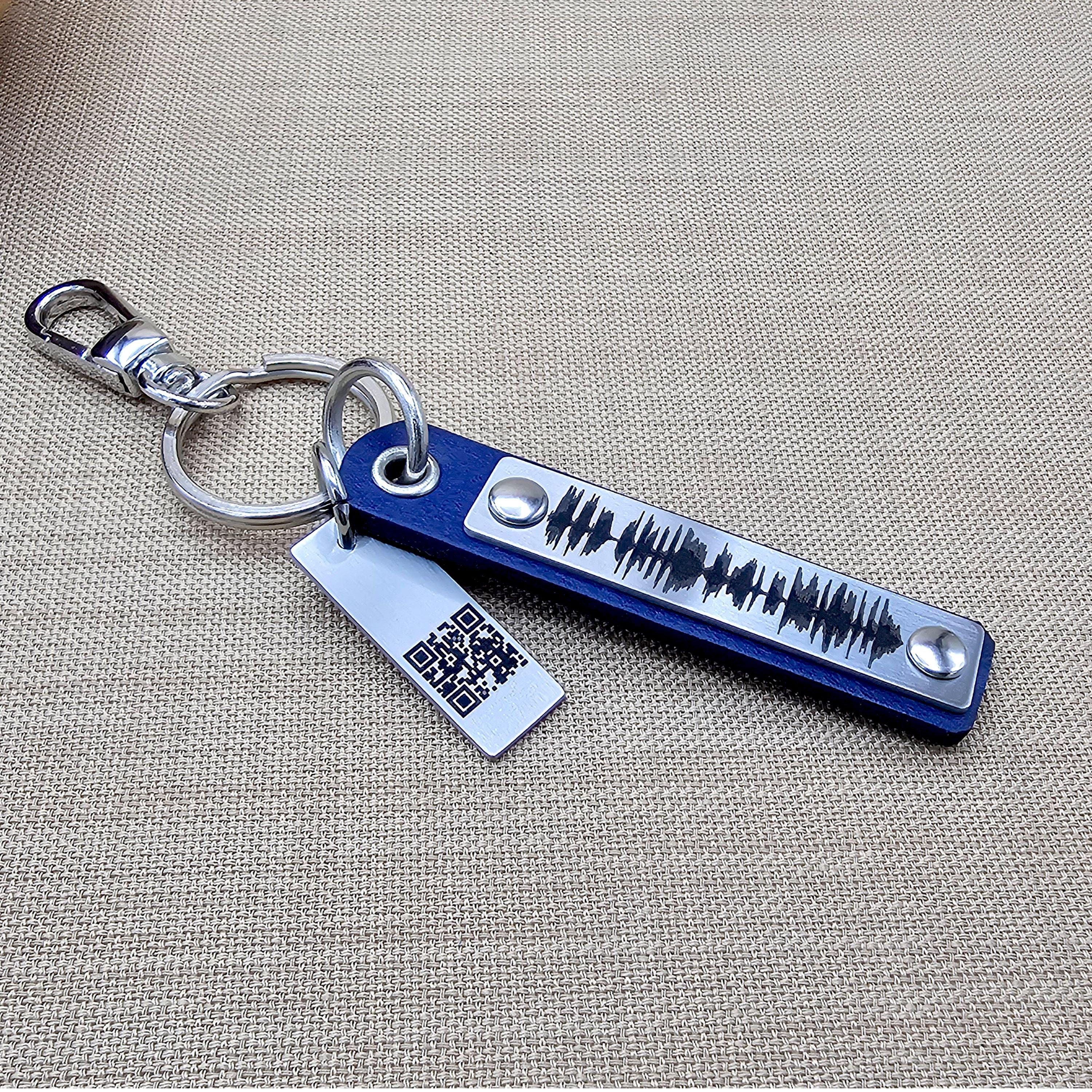 Custom Soundwave Leather Keychain Fathers Day Gift for Him, Engraved Soundwave with QR Code, Actual Voice Message, Heartbeat, Song Gift